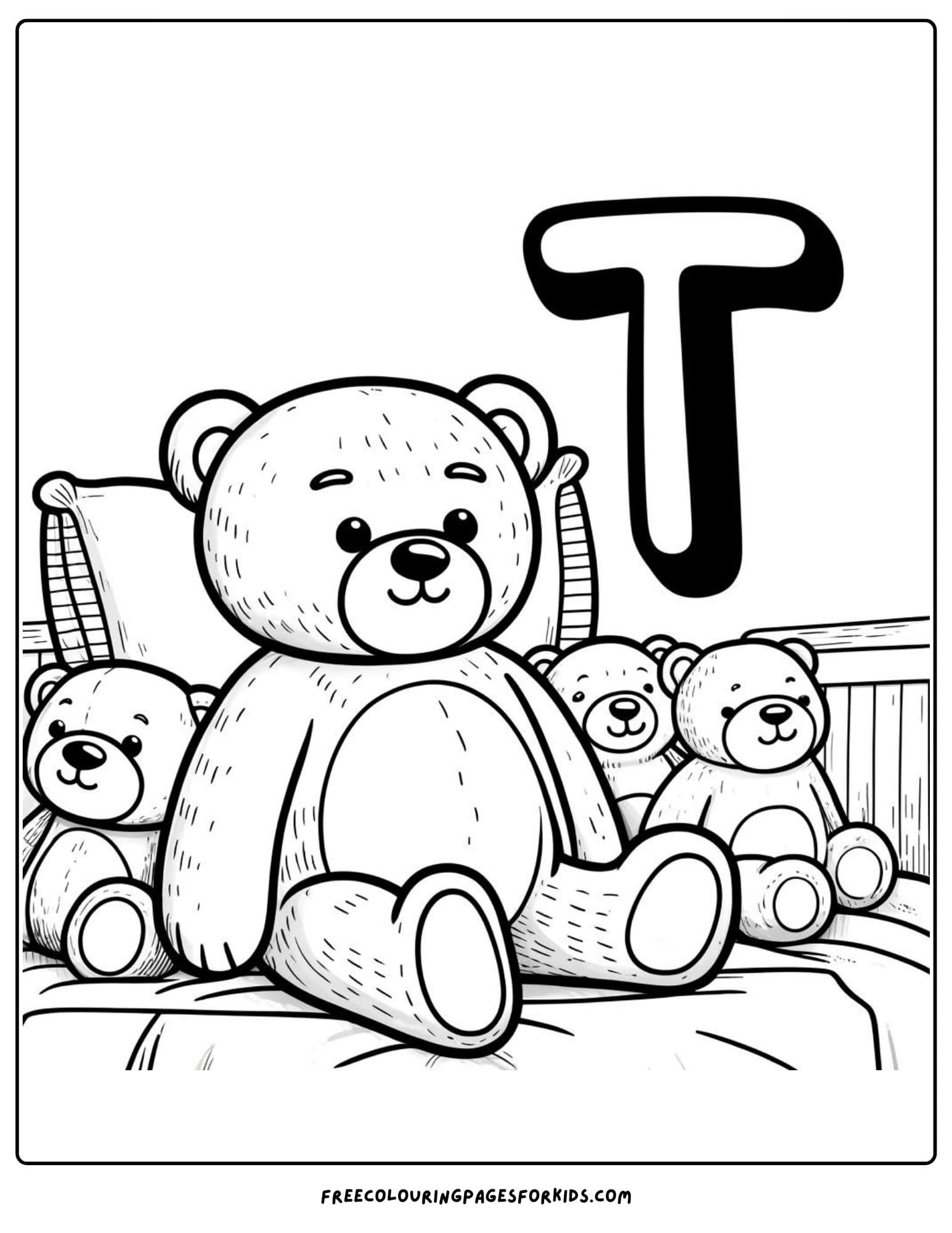 letter T for teddybear coloring page