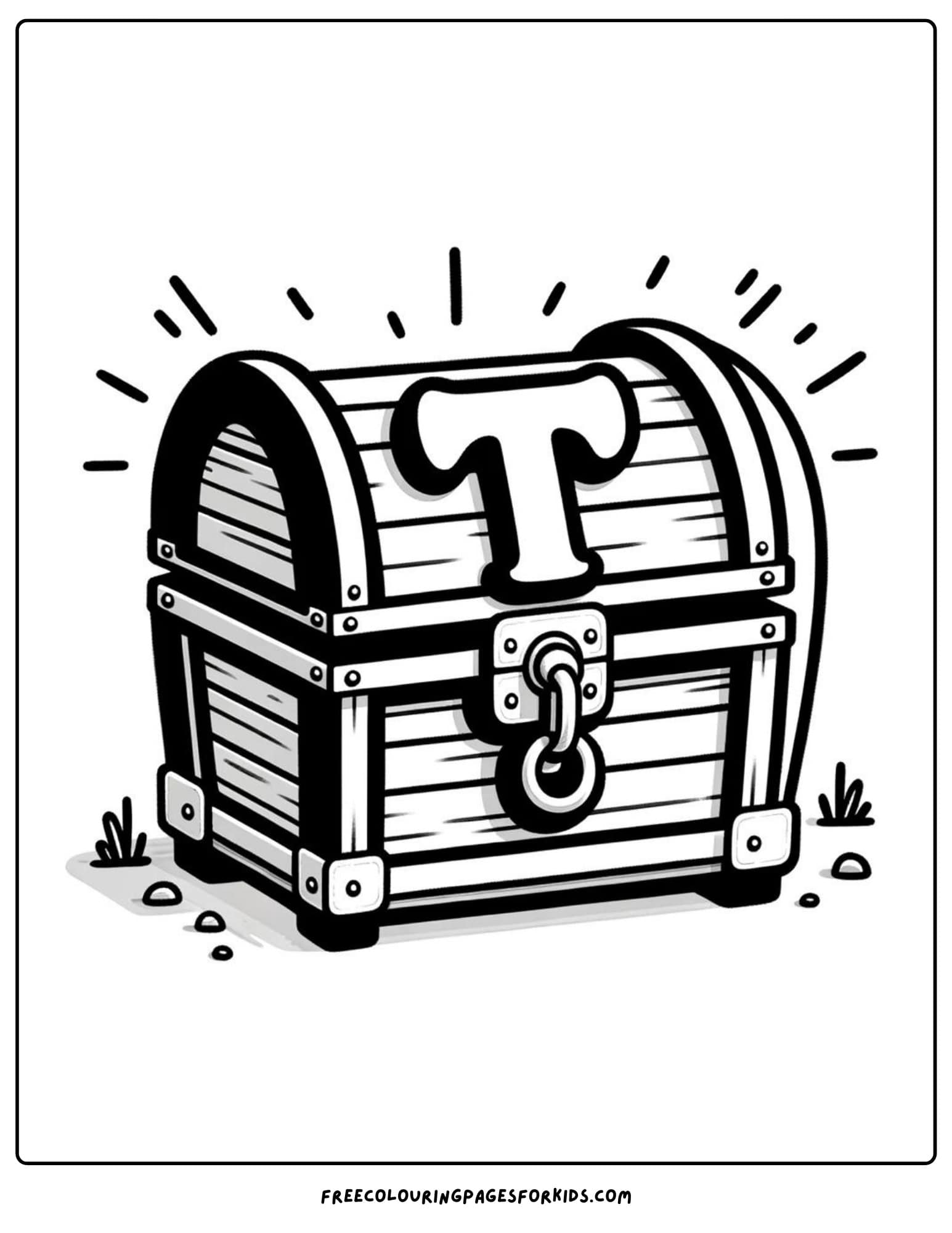 letter T for treasure chest coloring page