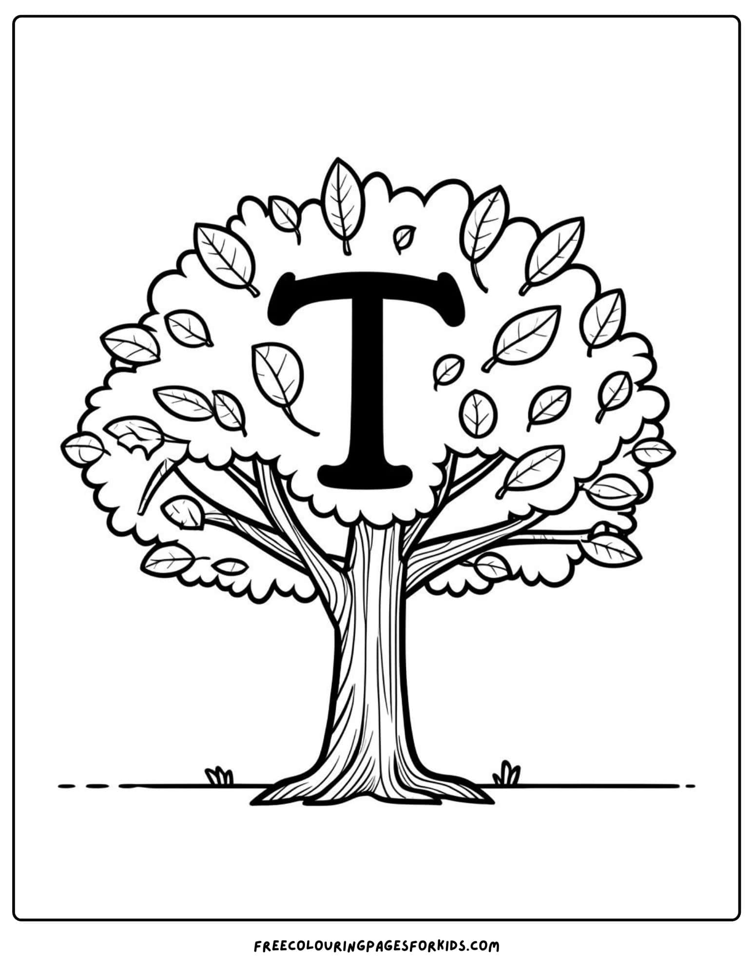 letter T for tree coloring page