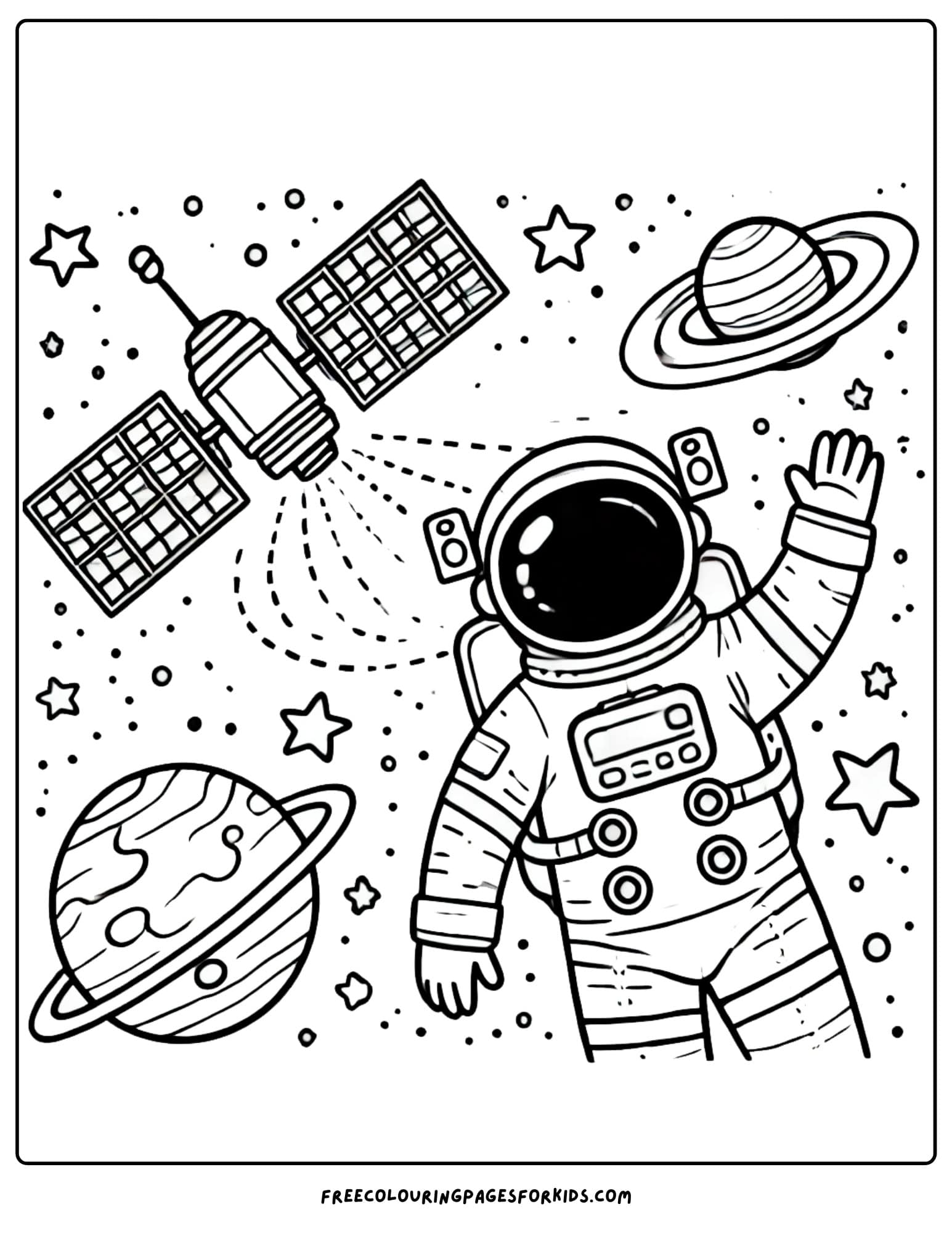 moon landing astronauts waving coloring page