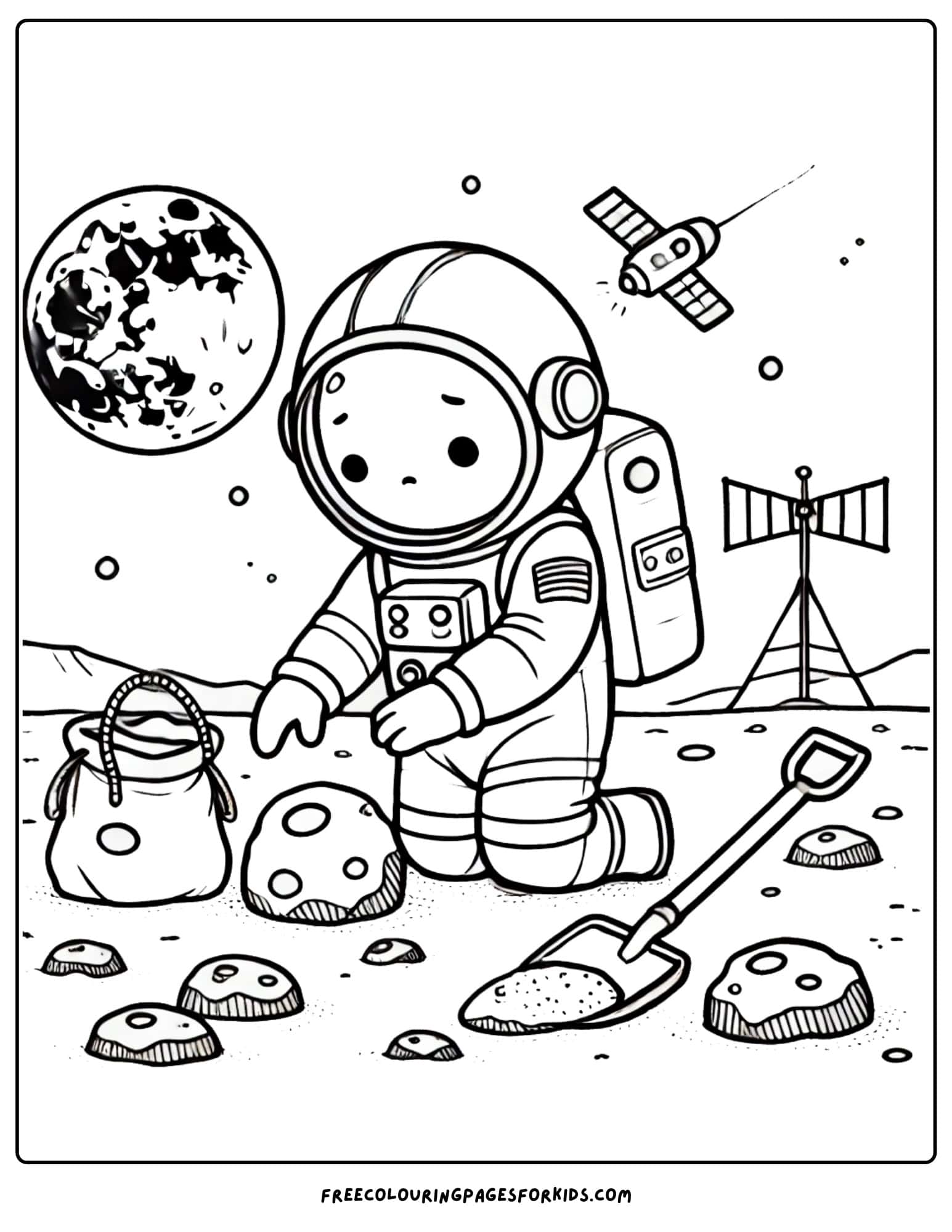 moon landing getting moon rocks coloring page