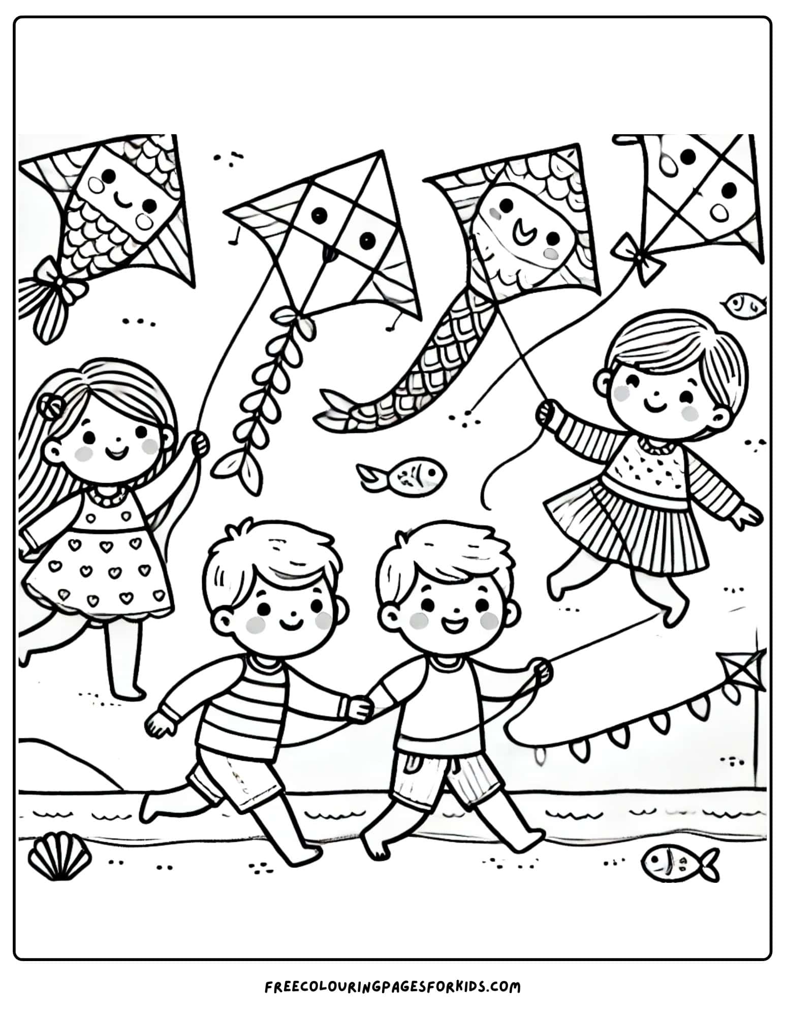 national beach day kite flying coloring page