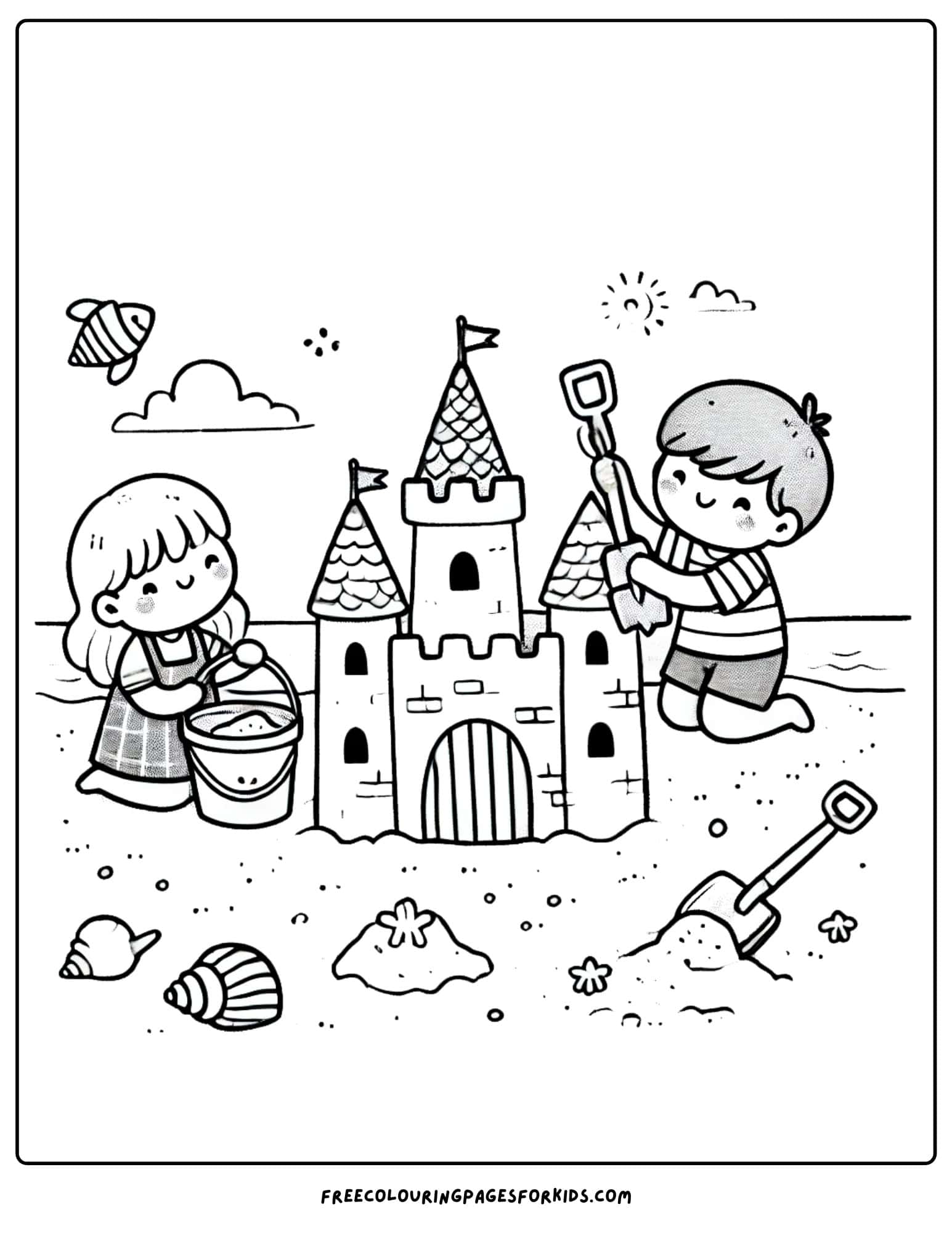 national beach day sandcastle coloring page