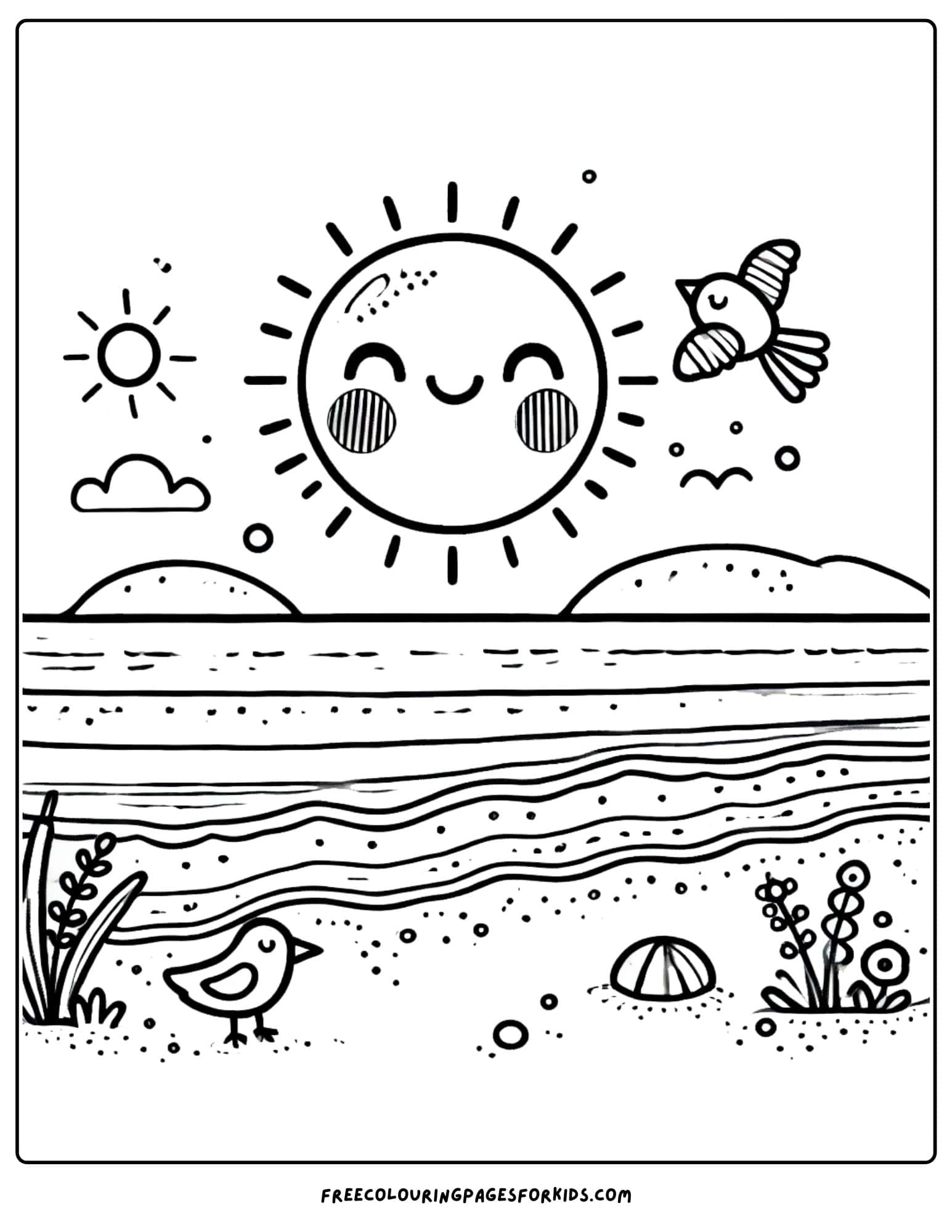 national beach day sunset coloring page