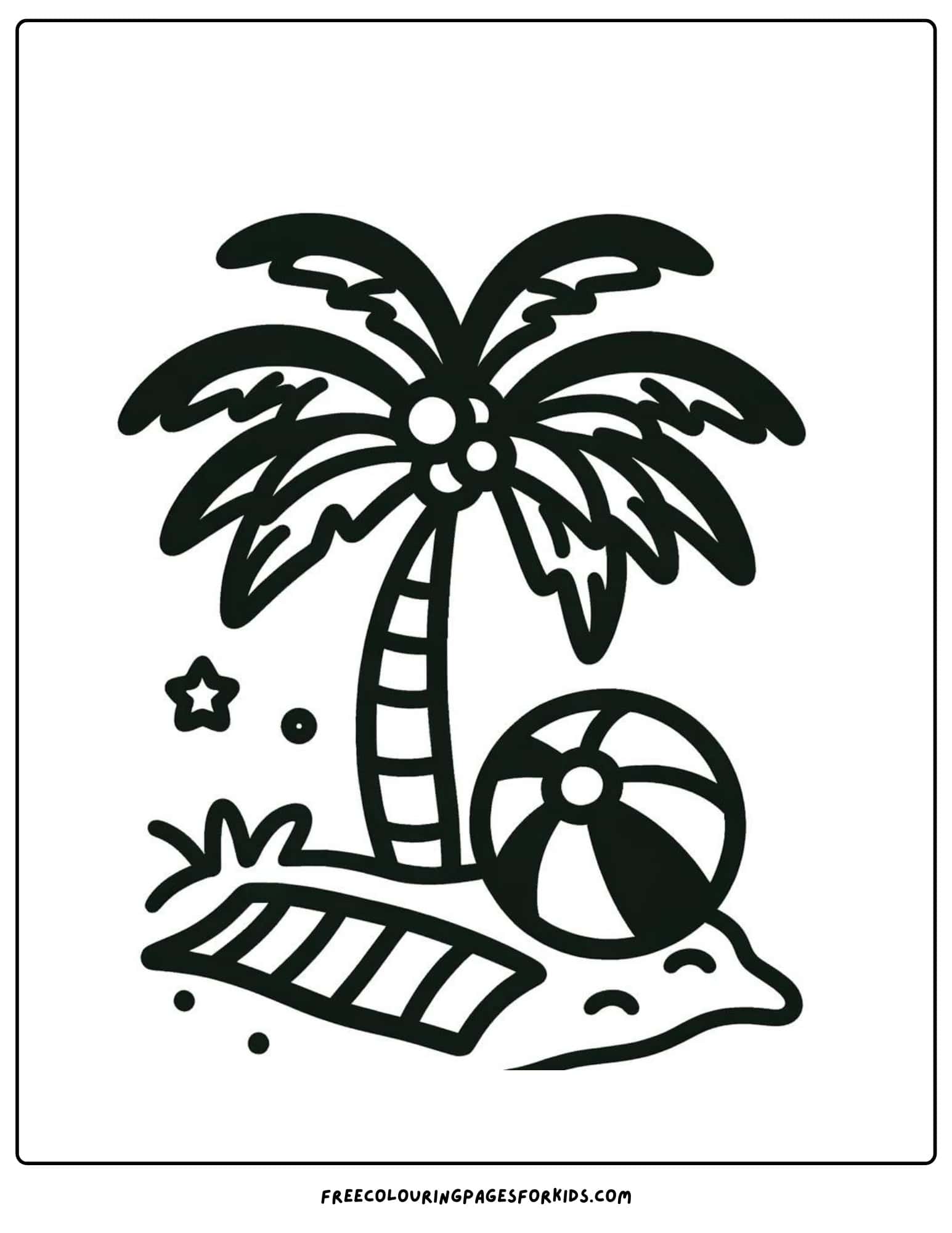 palm tree and beachball coloring page