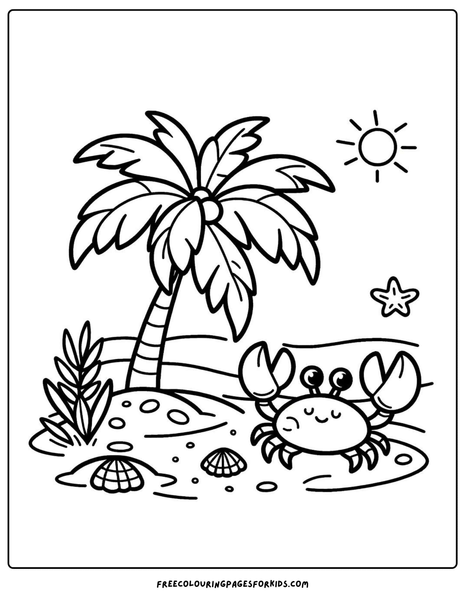 palm tree and crab coloring page