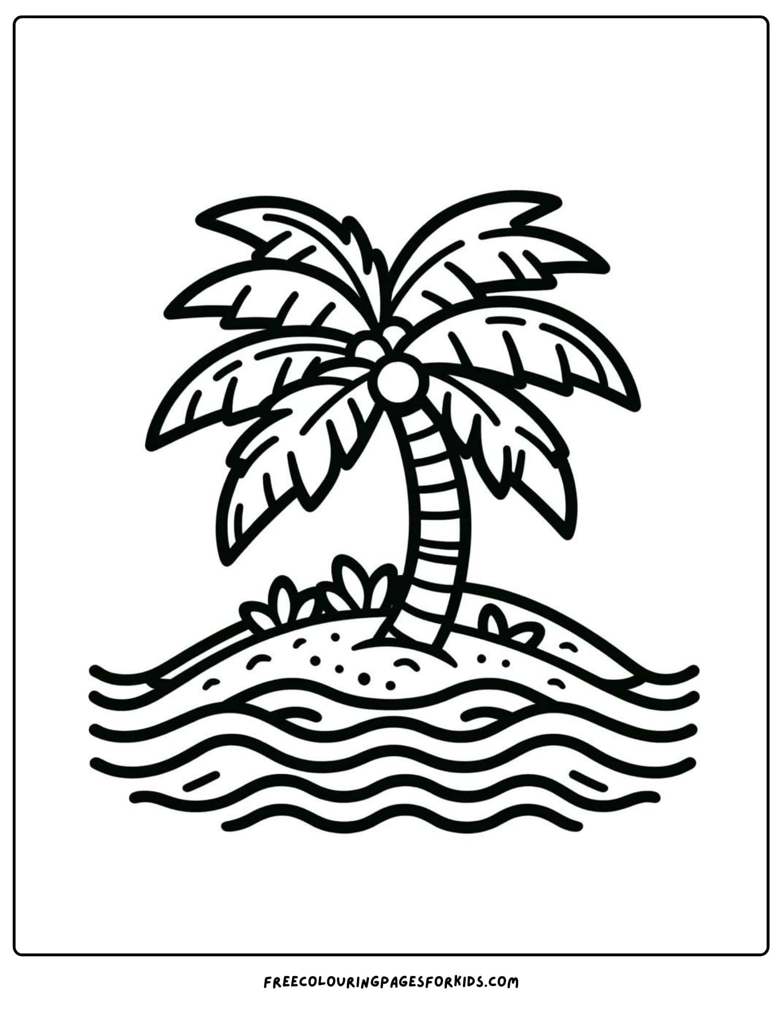 palm tree on an island coloring page