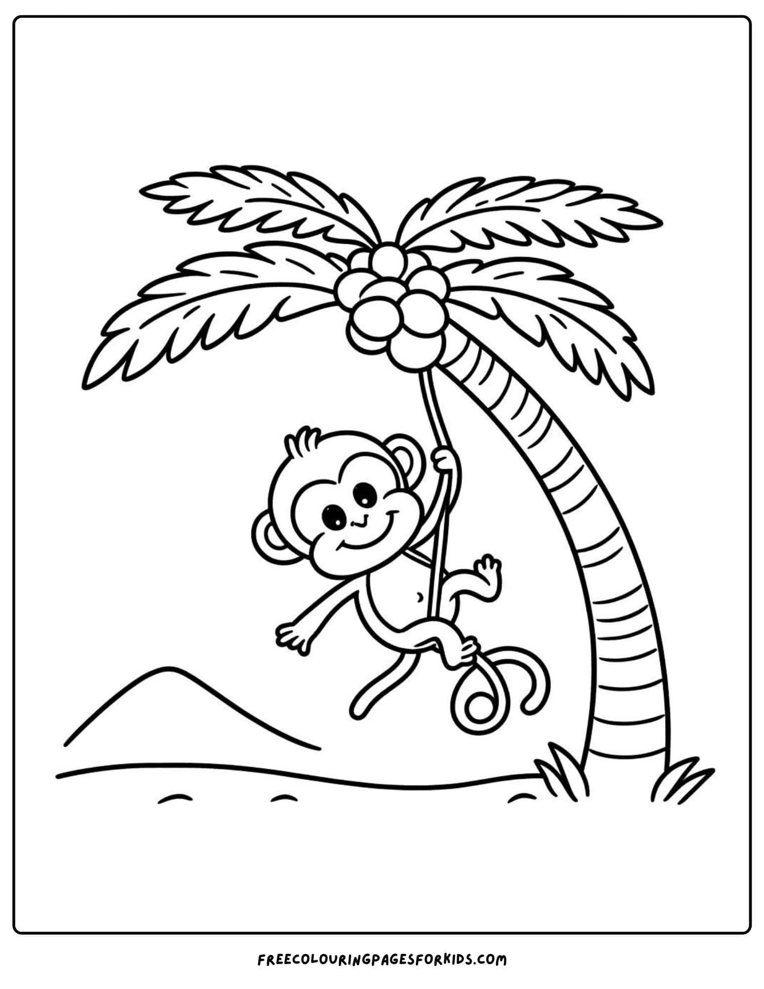 palm tree and monkey coloring page