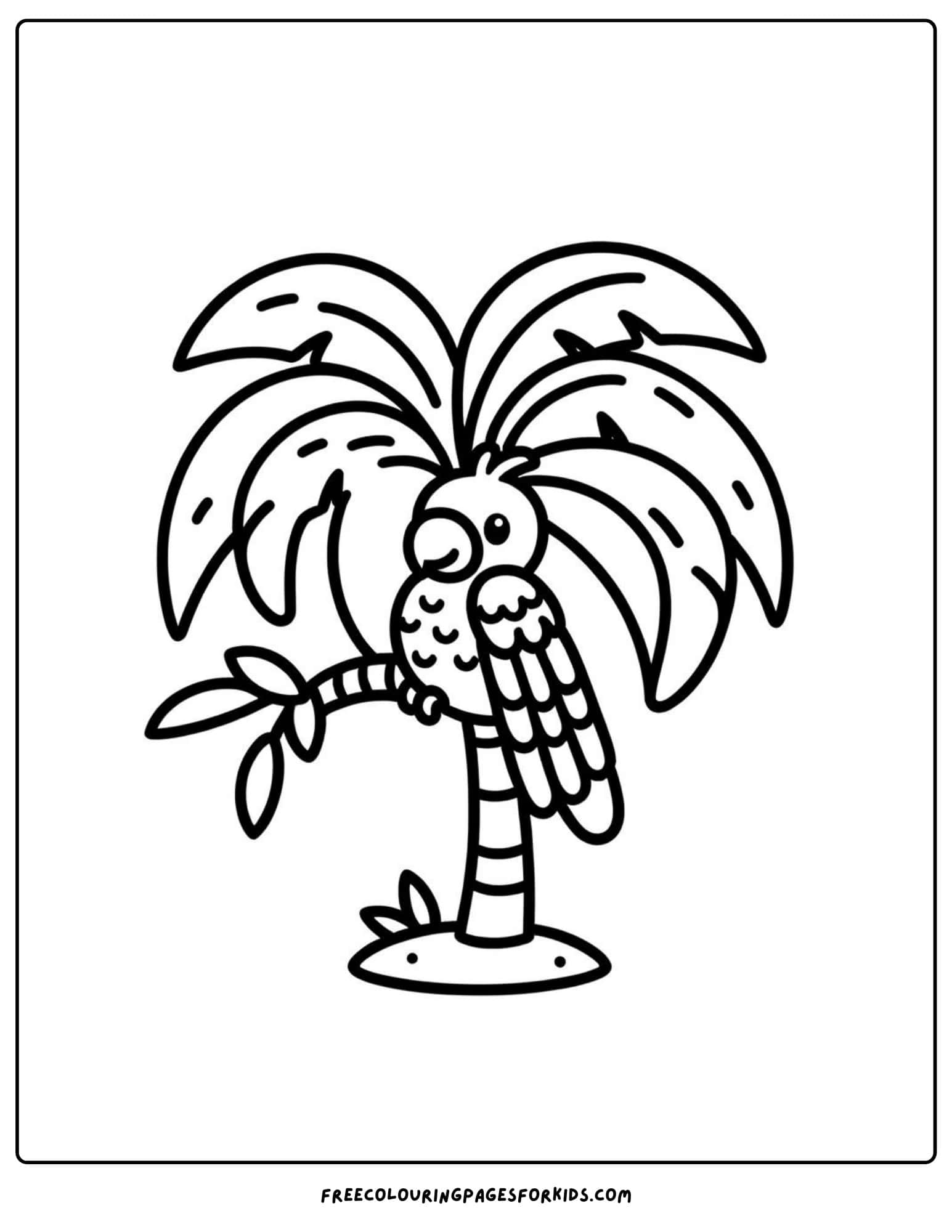 palm tree and parrot coloring page