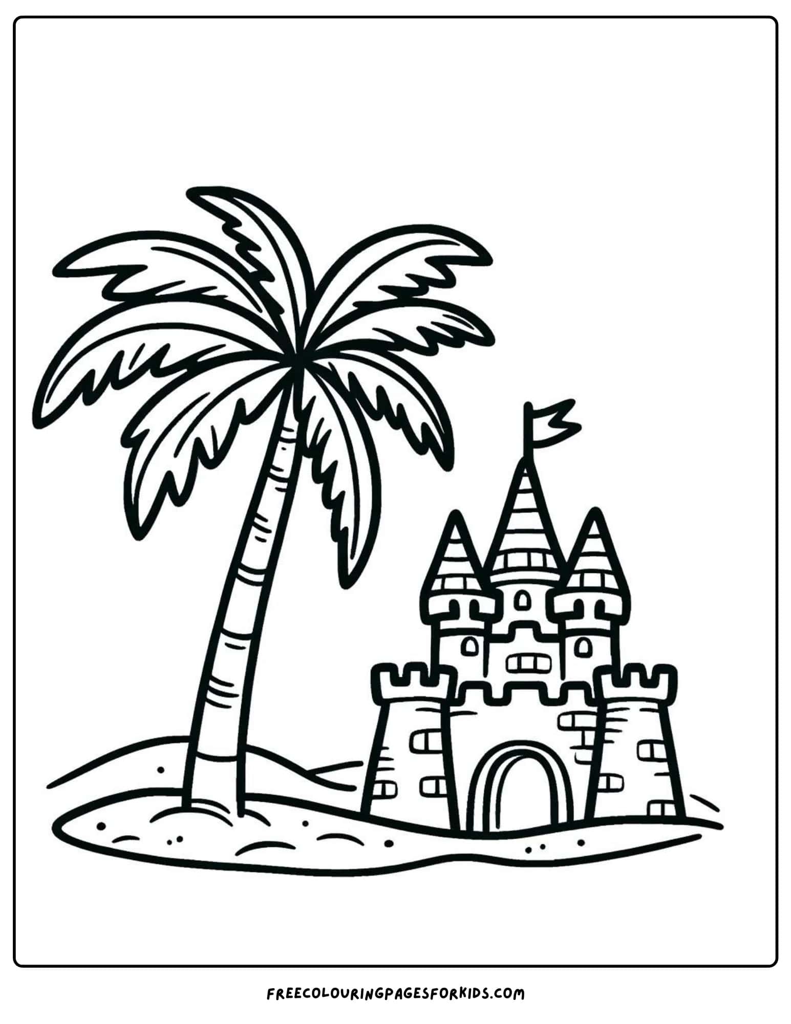 palm tree and sandcastle coloring page