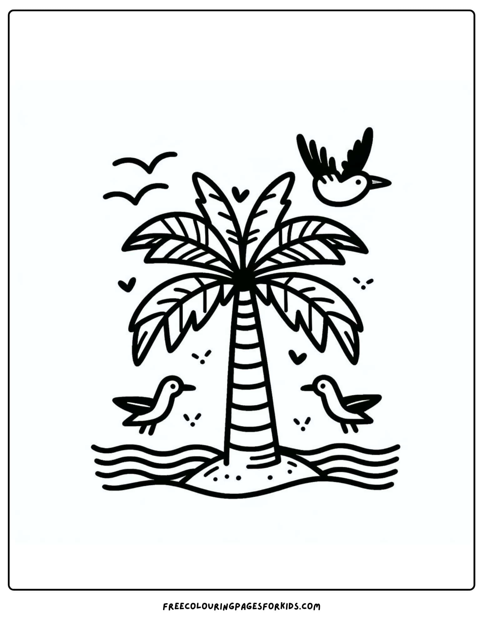 palm tree and seagulls coloring page