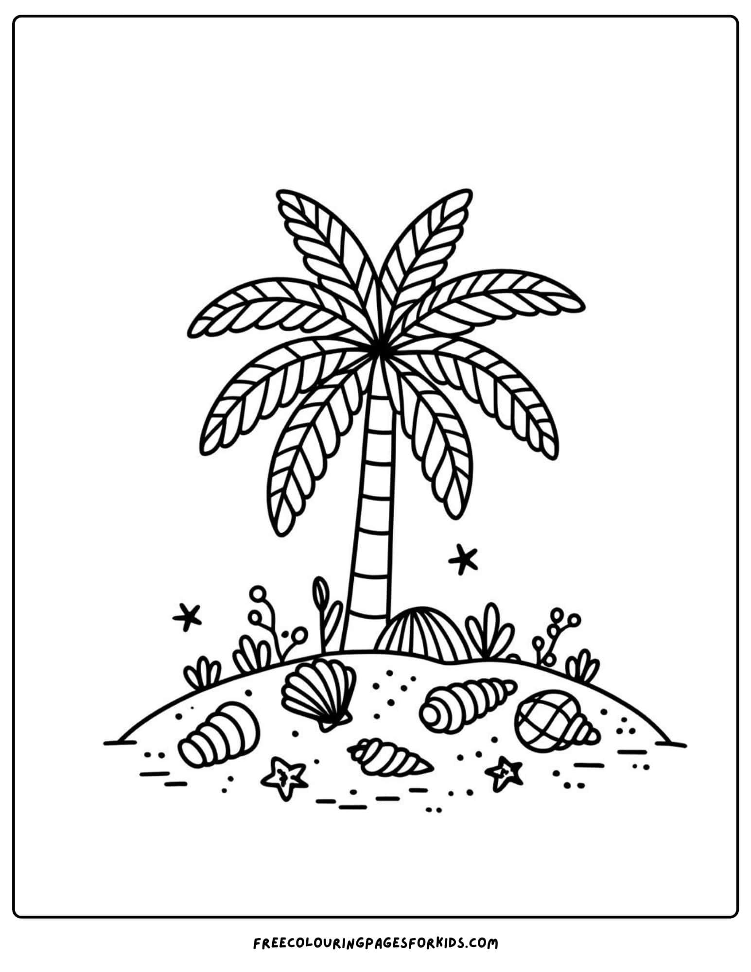 palm tree and seashells coloring page