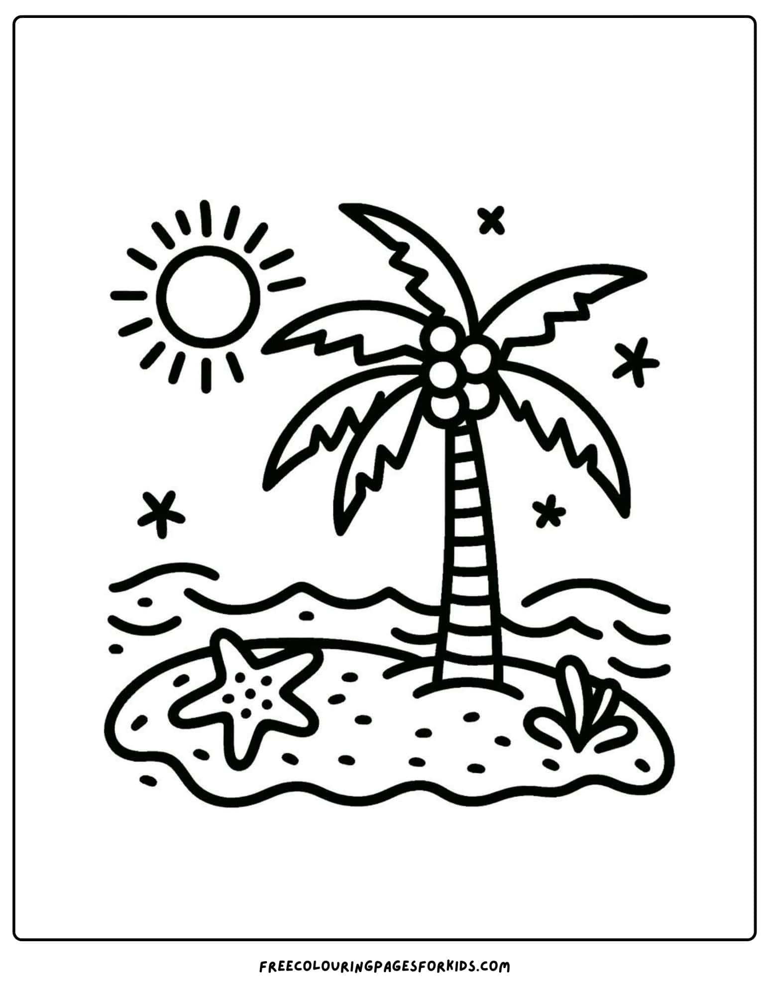 palm tree and starfish coloring page