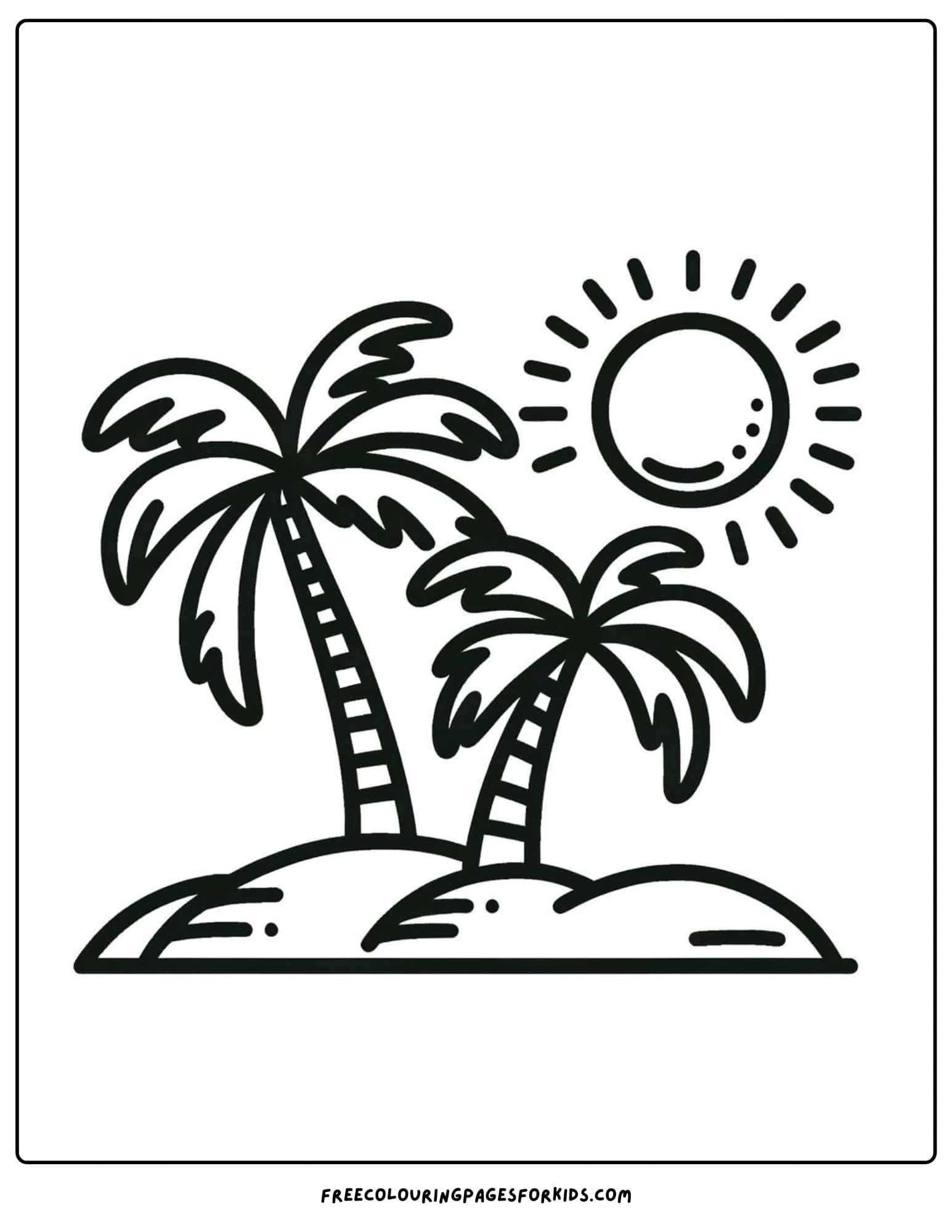 palm tree and the sun coloring page