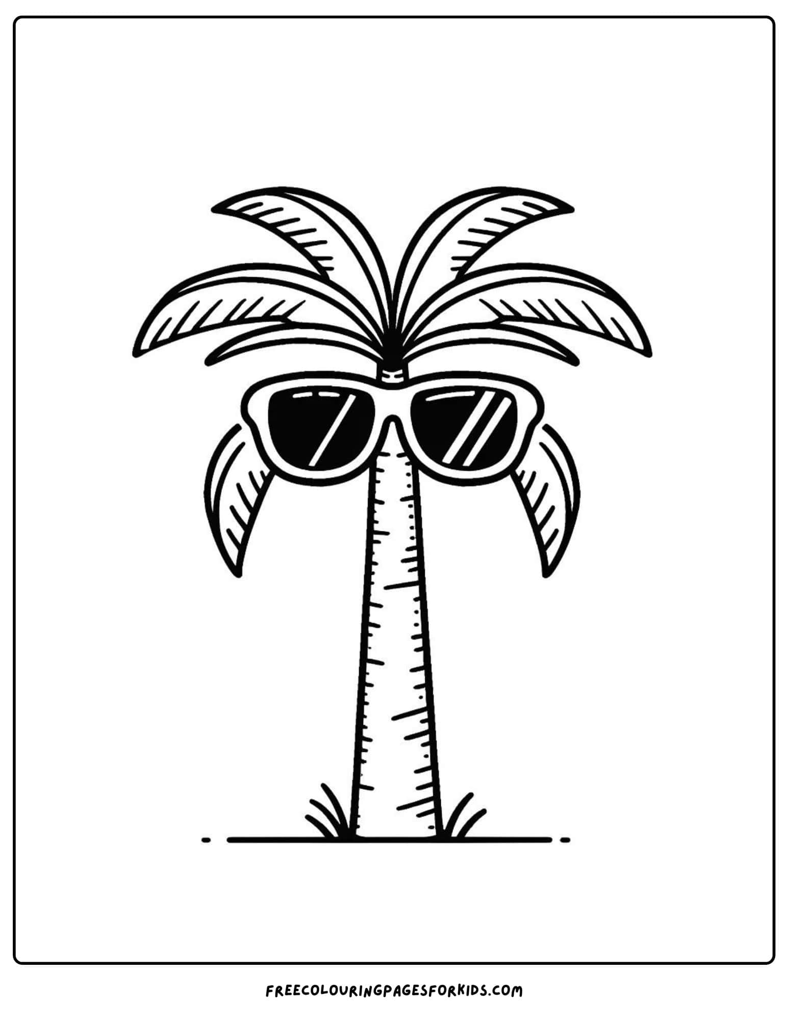 palm tree and sunglasses coloring page