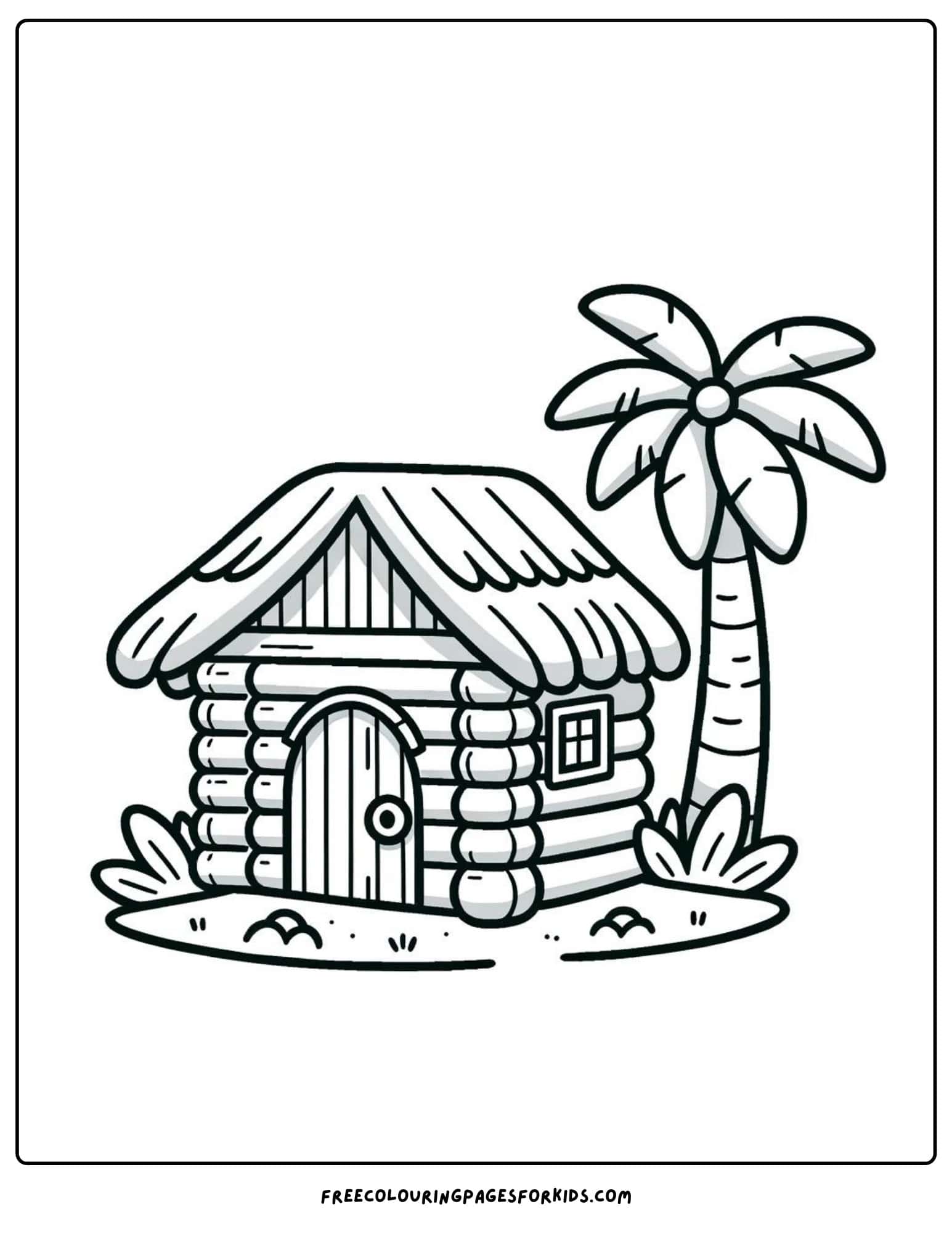 palm tree and tiki hut coloring page