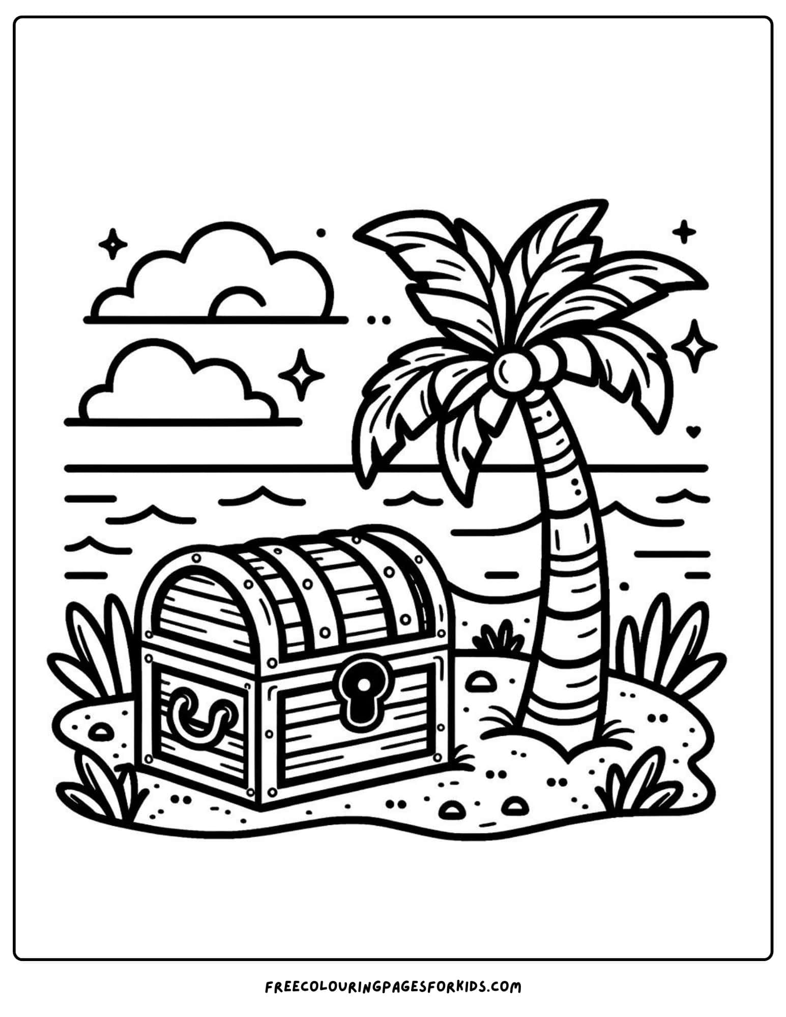 palm tree and treasure chest coloring page