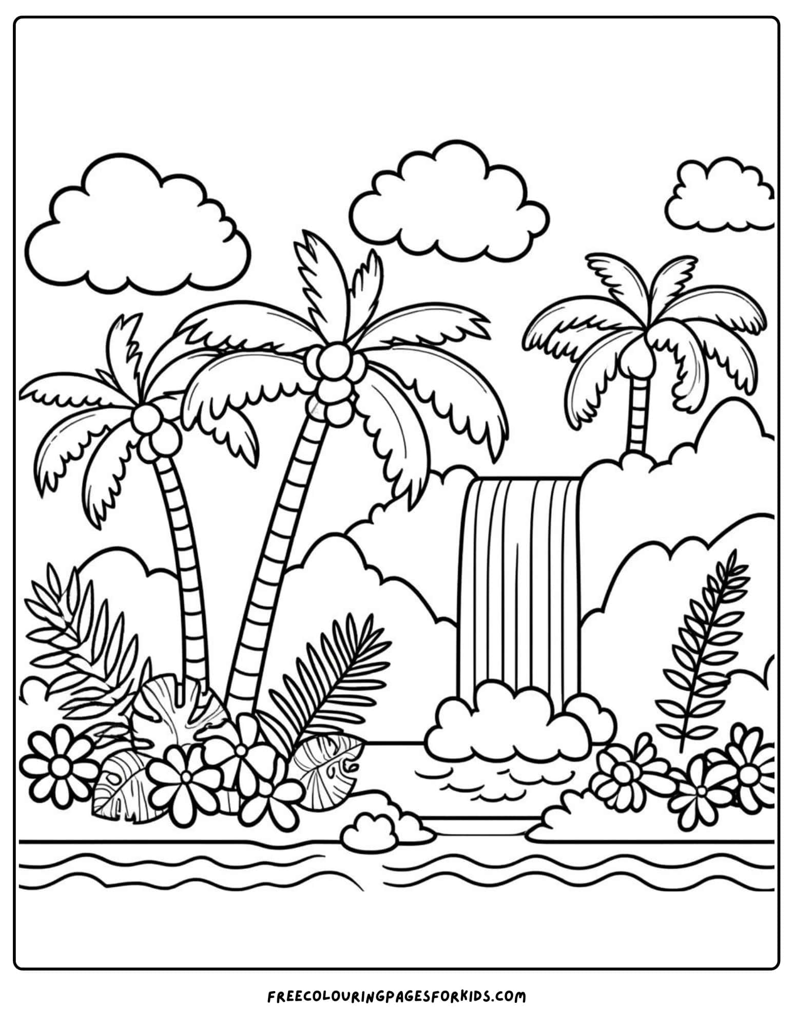 palm tree trpoical paradise coloring page