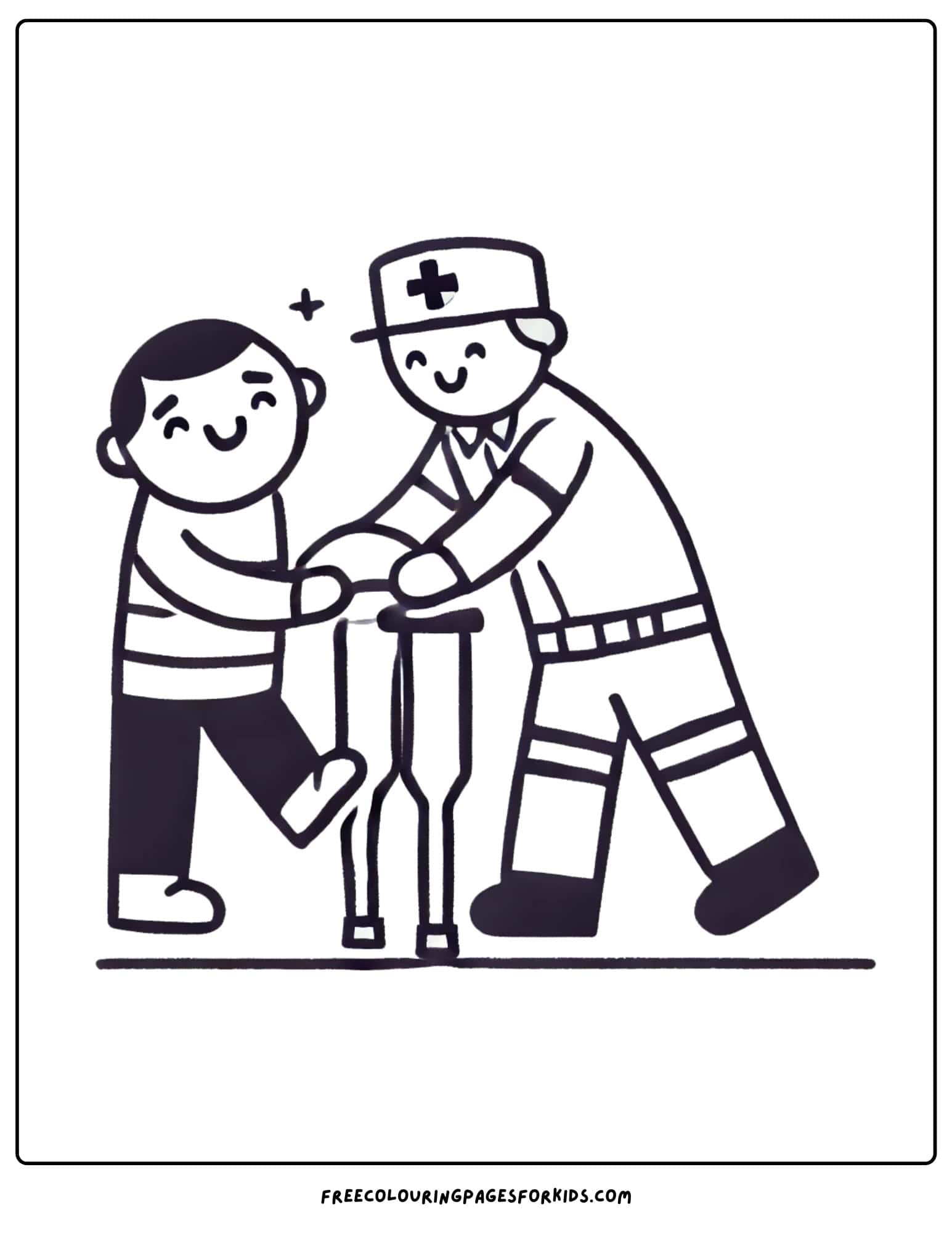 paramedic helping patient walk coloring page