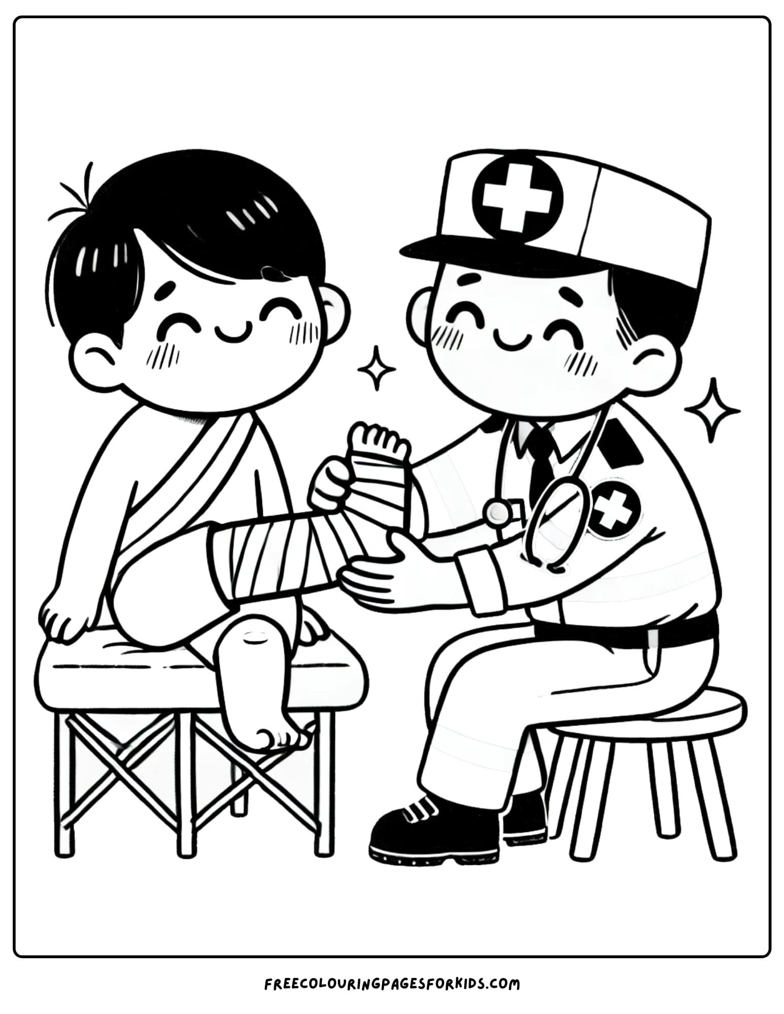 paramedic immobilizing a limb coloring page