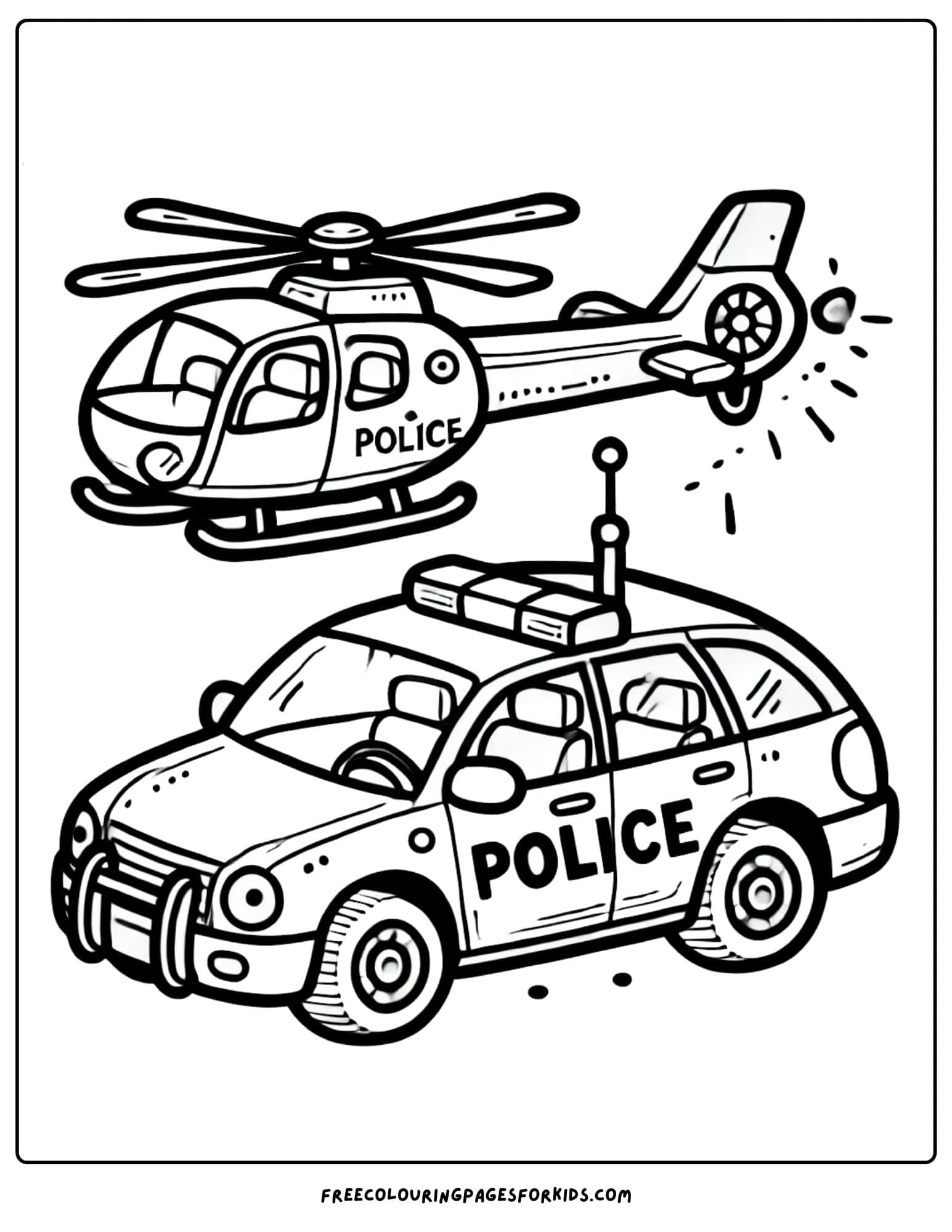 police car and helicopter coloring page