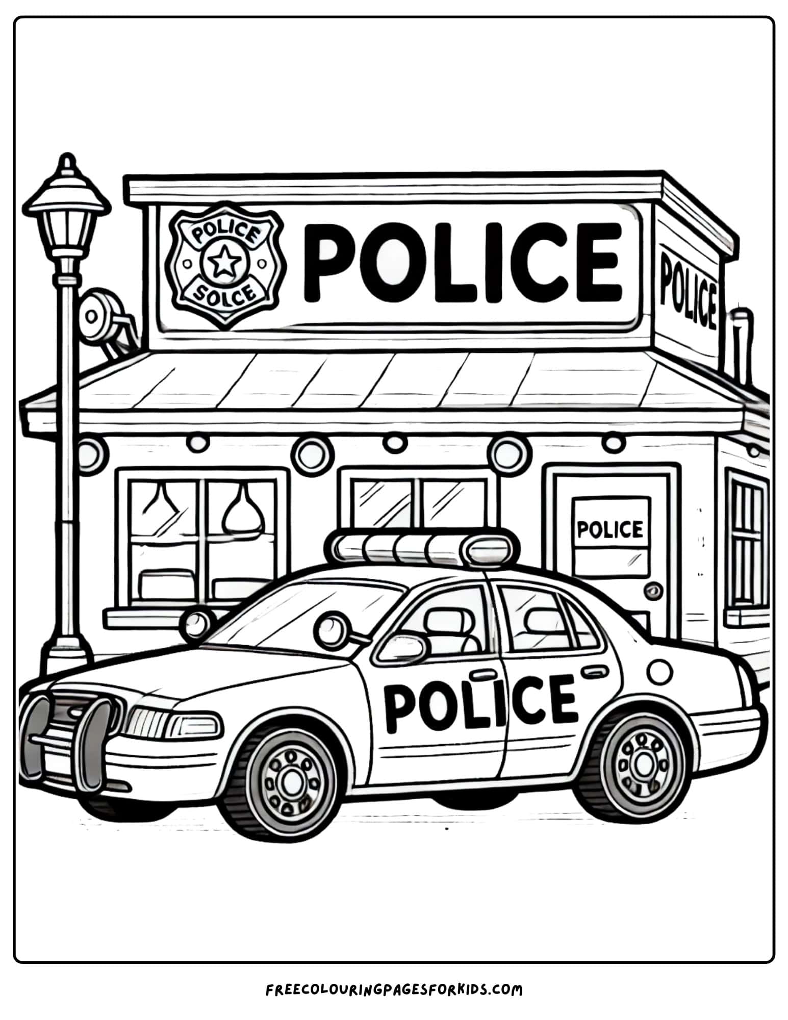 police car at the station coloring page