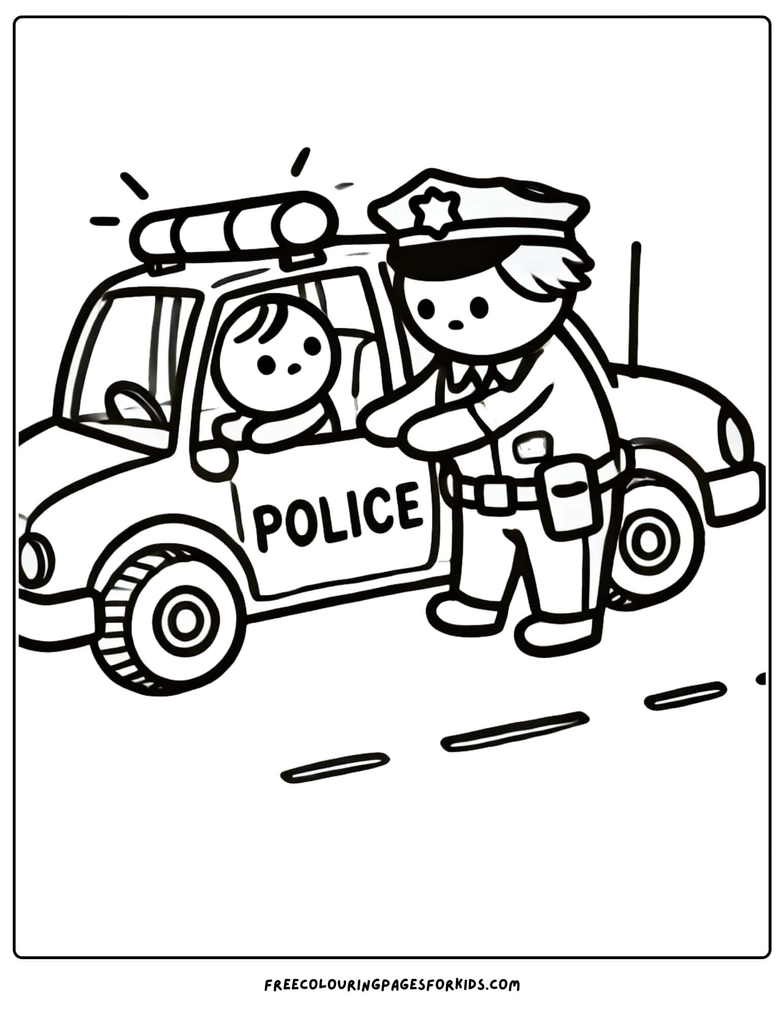 police car helping lost driver coloring page