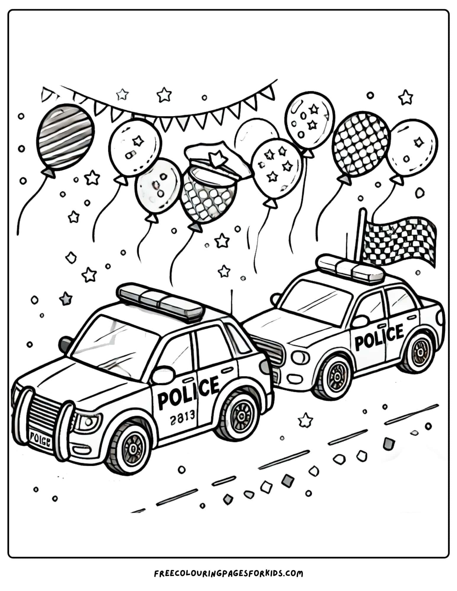 police car in a parade coloring page