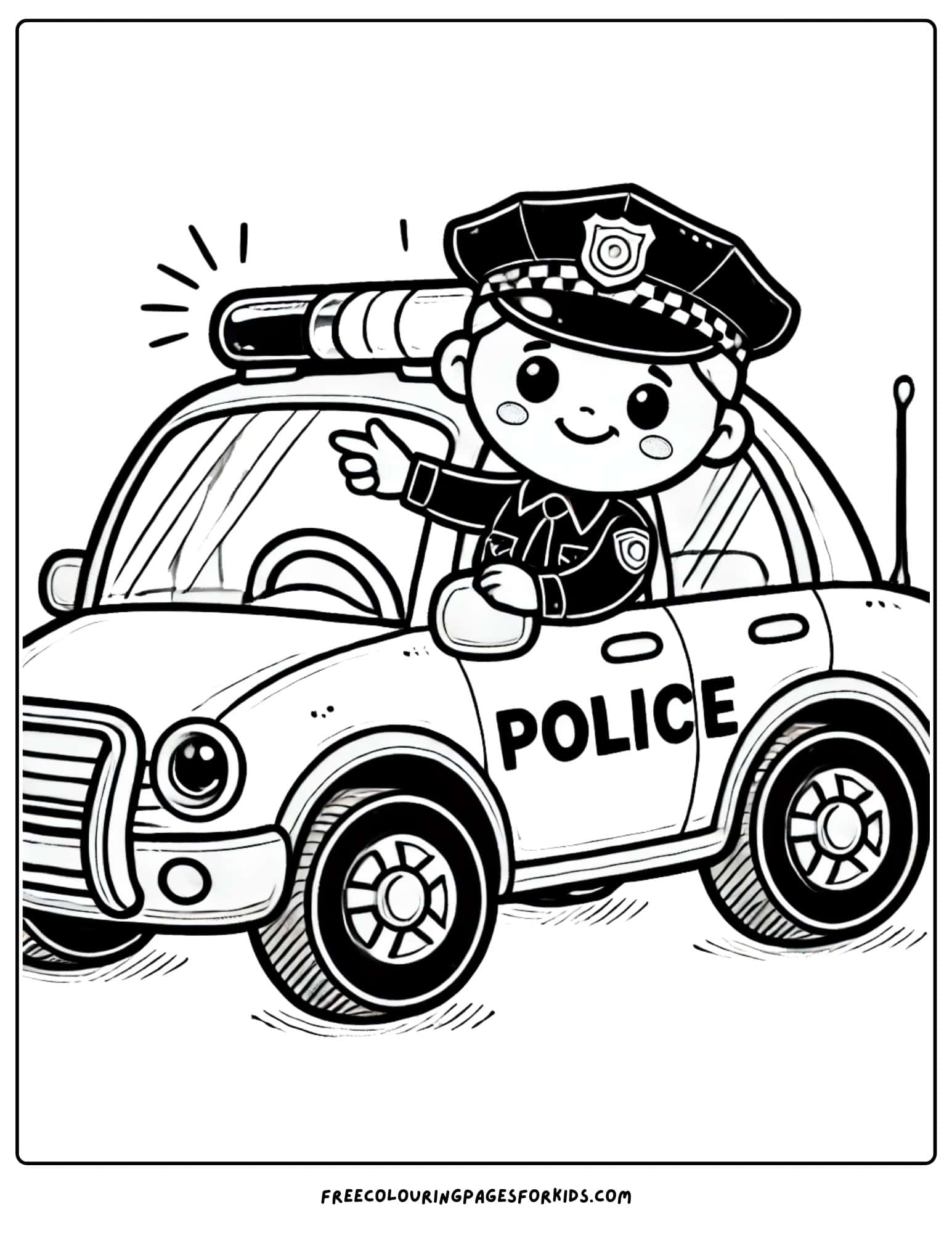 police car officer waving coloring page