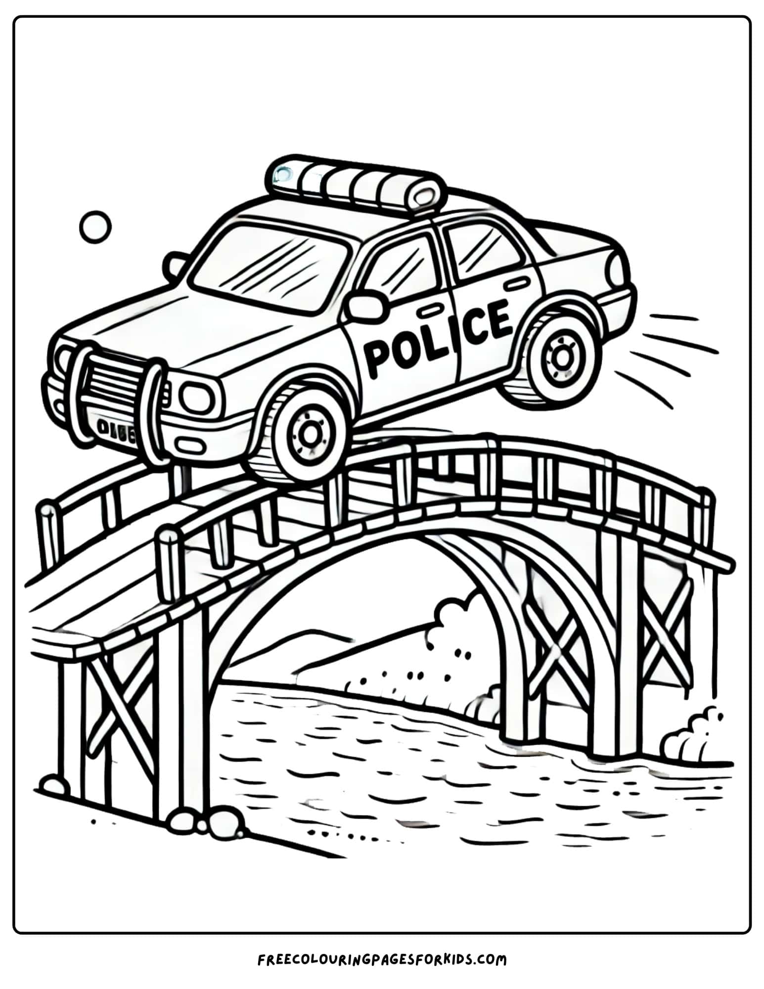 police car on a bridge coloring page