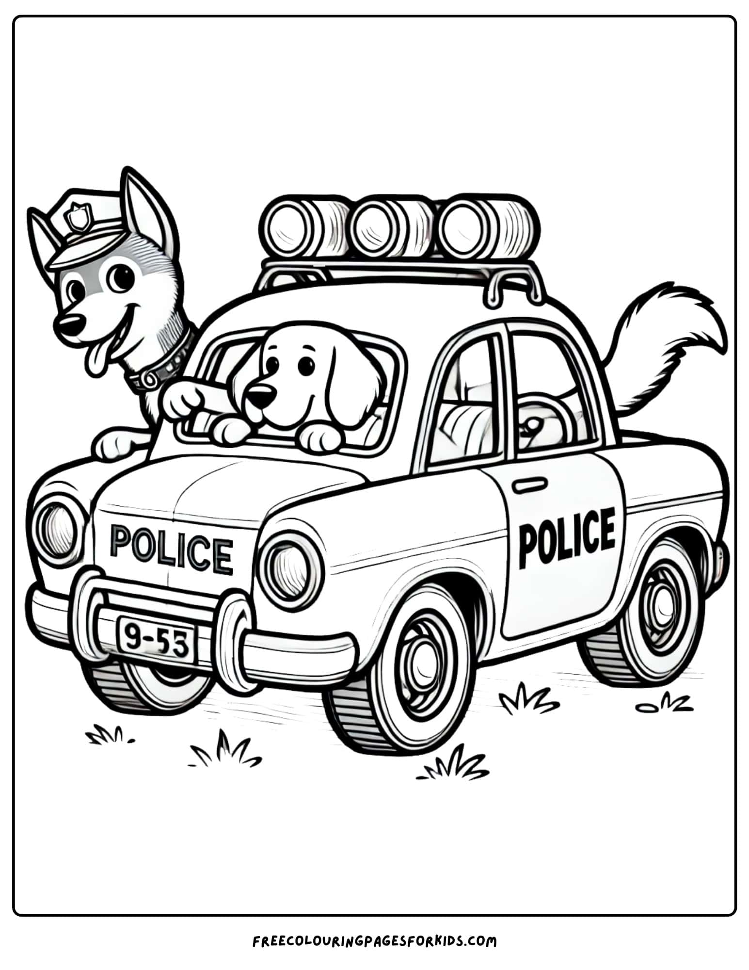 police car with dogs coloring page