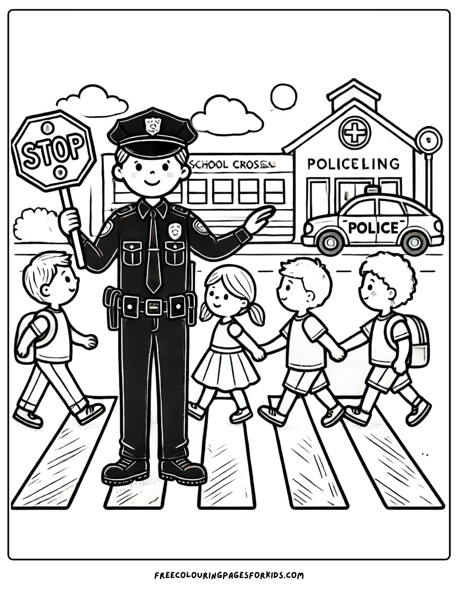 police officer school crossing coloring page