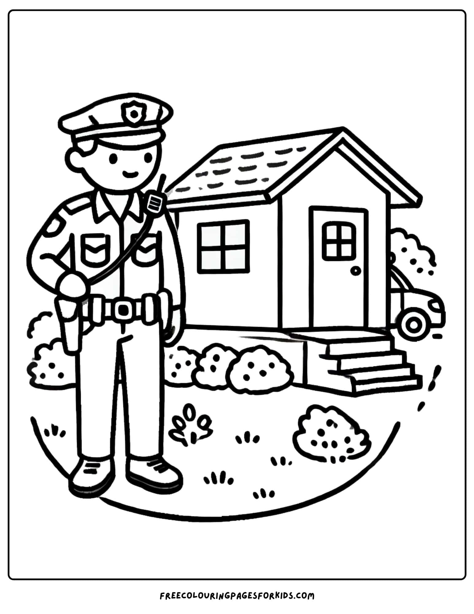 police officer checking houses coloring page