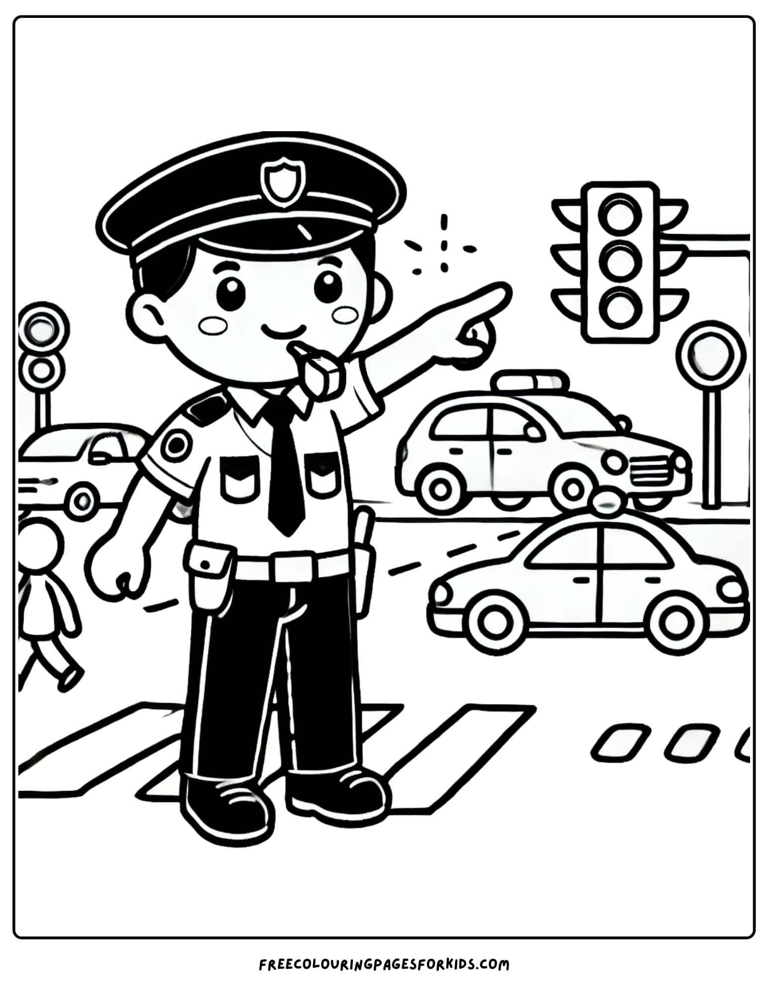 police officer directing traffic coloring page