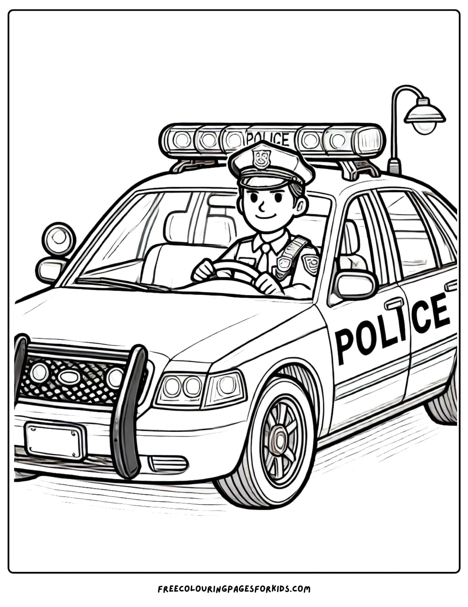 police officer in patrol car coloring page