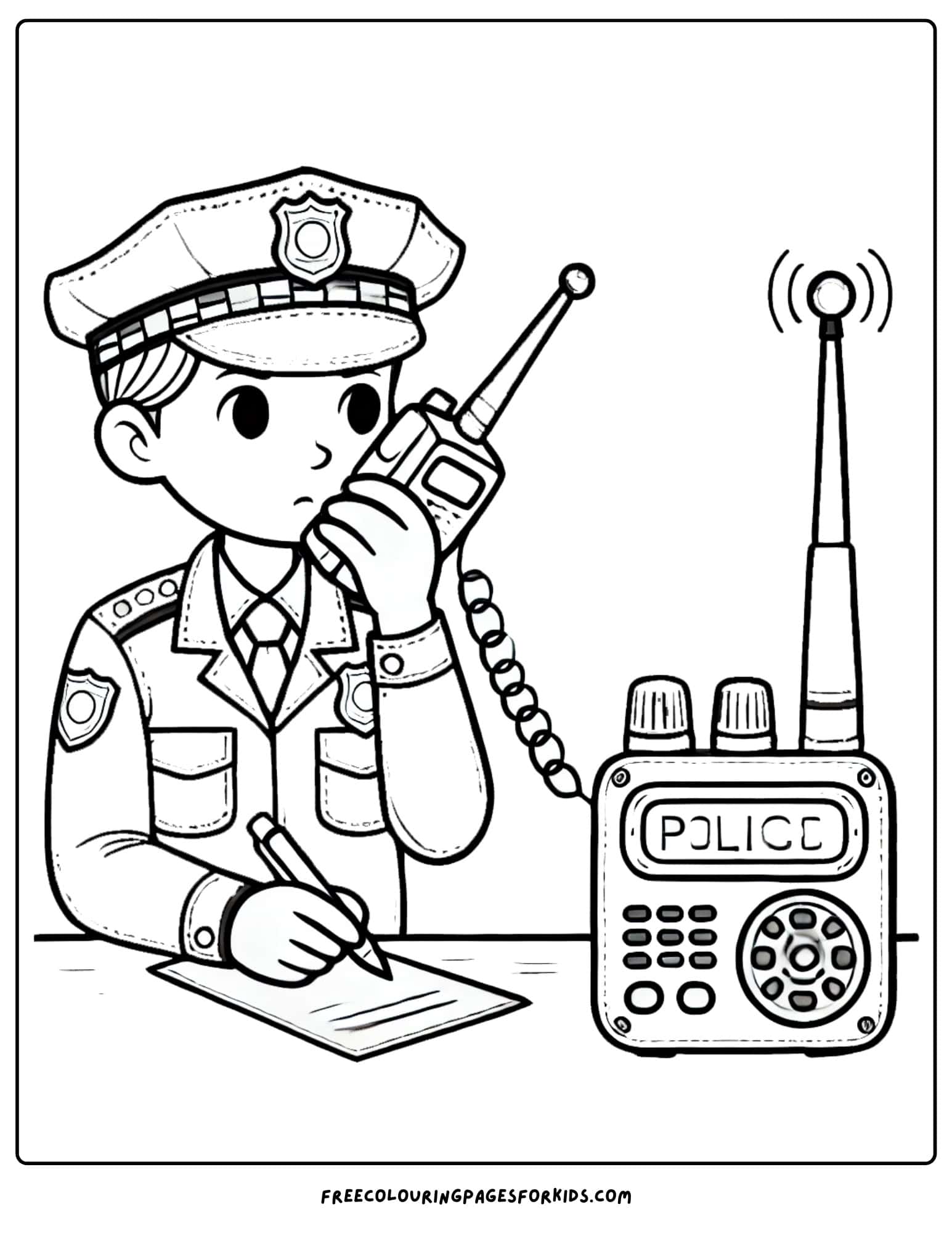 police officer on radio coloring page