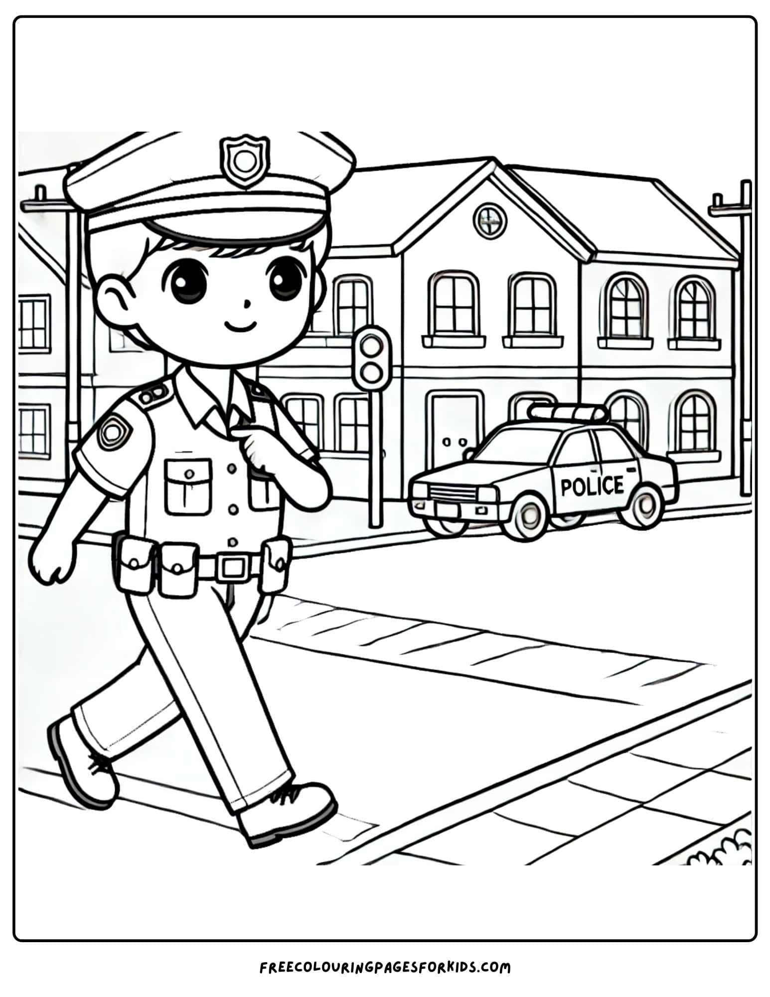 police officer patrolling coloring page