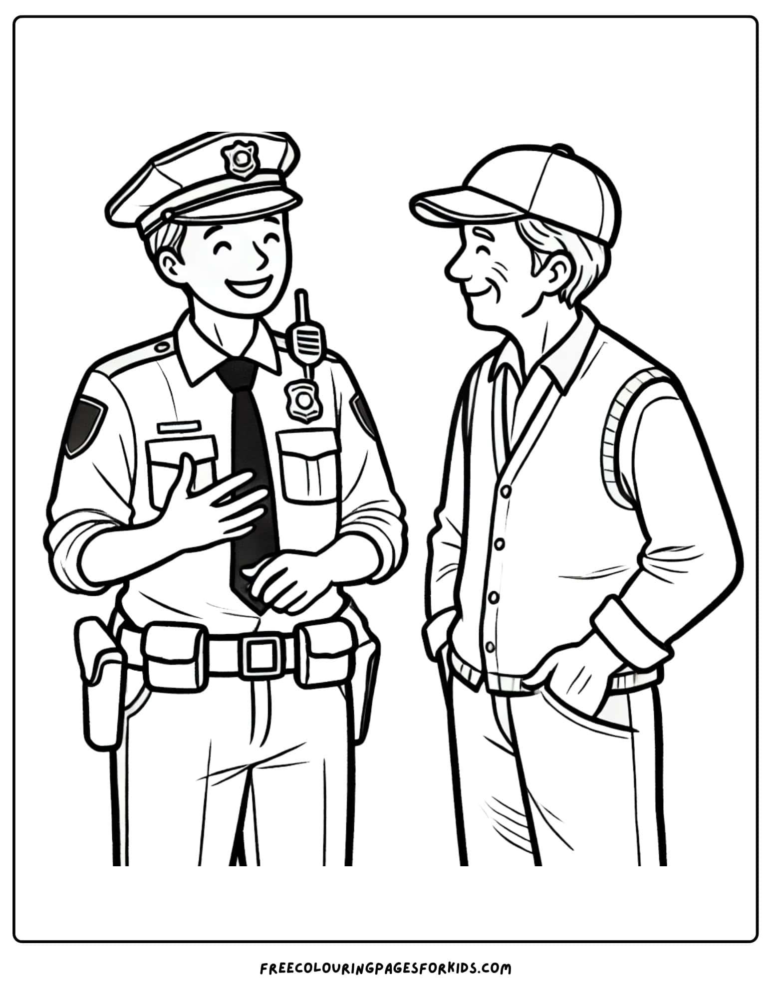 police officer talking coloring page