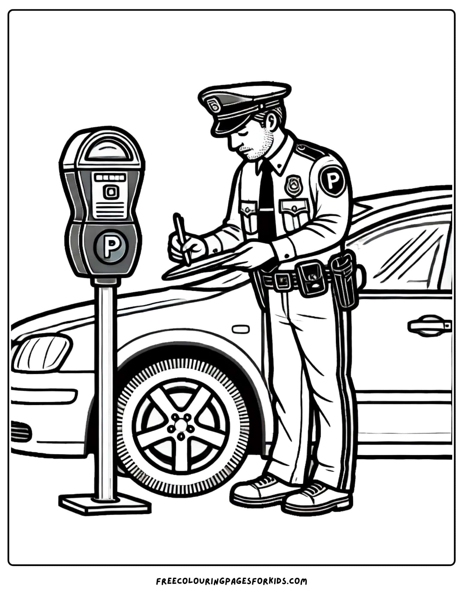 police officer writing ticket coloring page