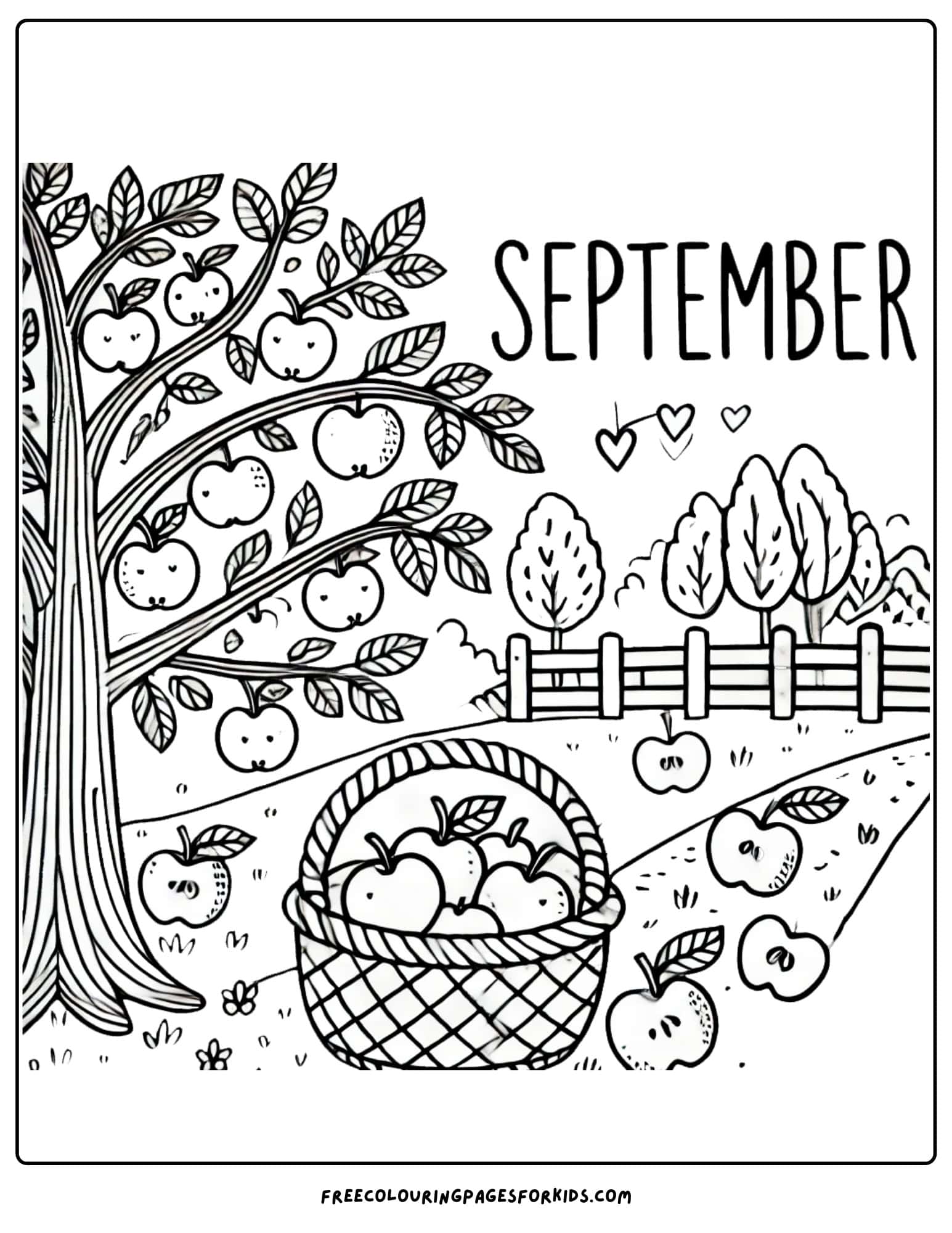 september coloring page of apple picking