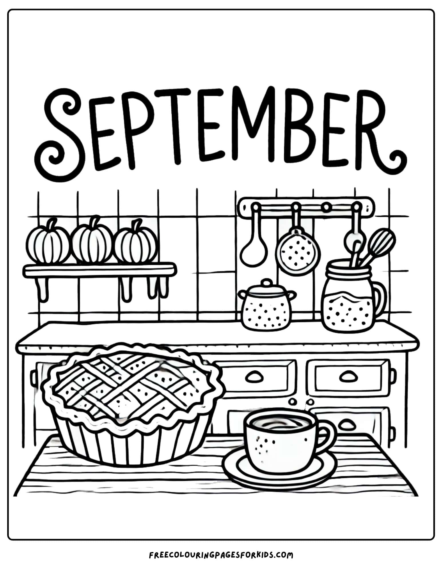 september coloring page of baking apple pie