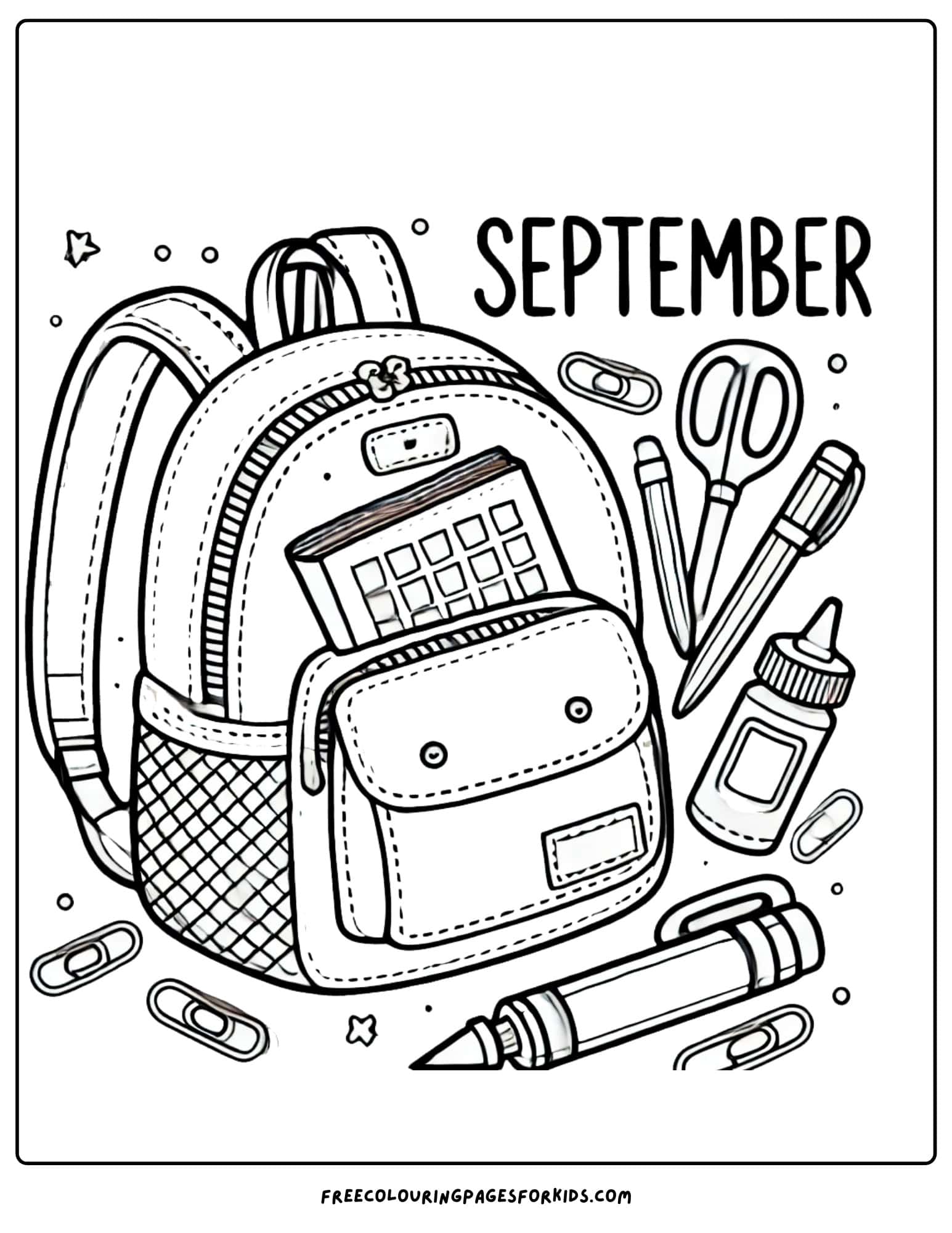 september coloring page of a school backpack