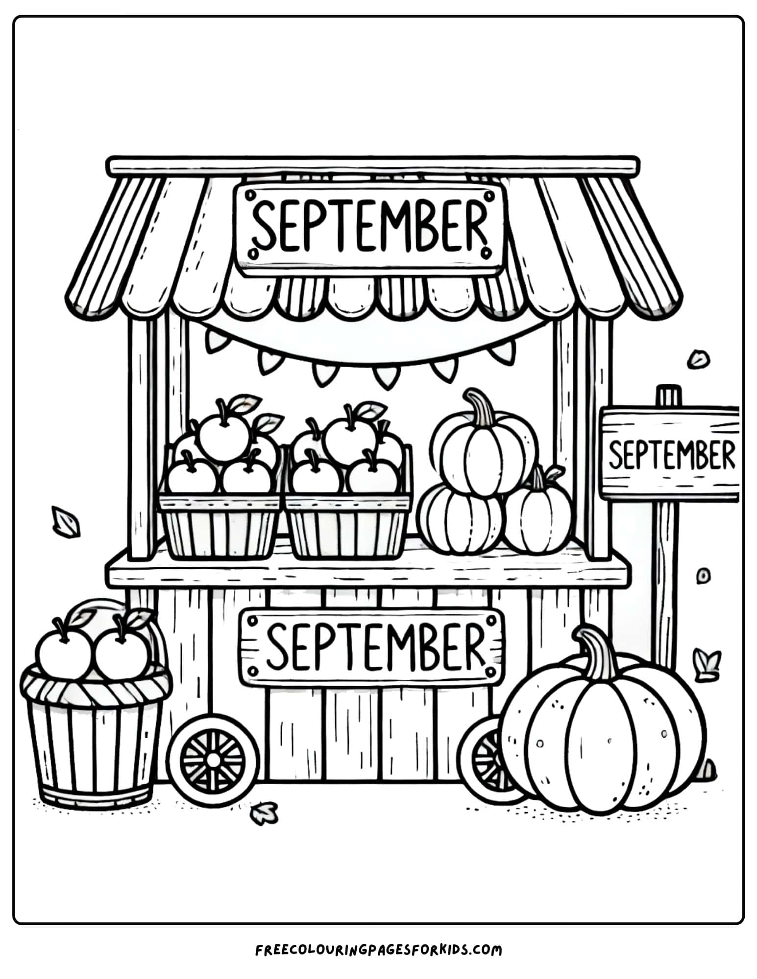 september coloring page of a fall market