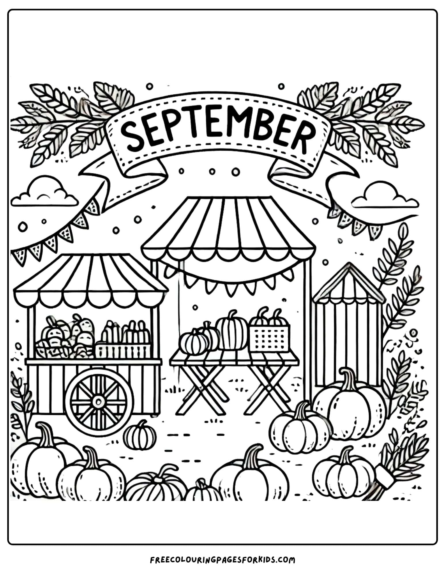 september coloring page of a harvest festival