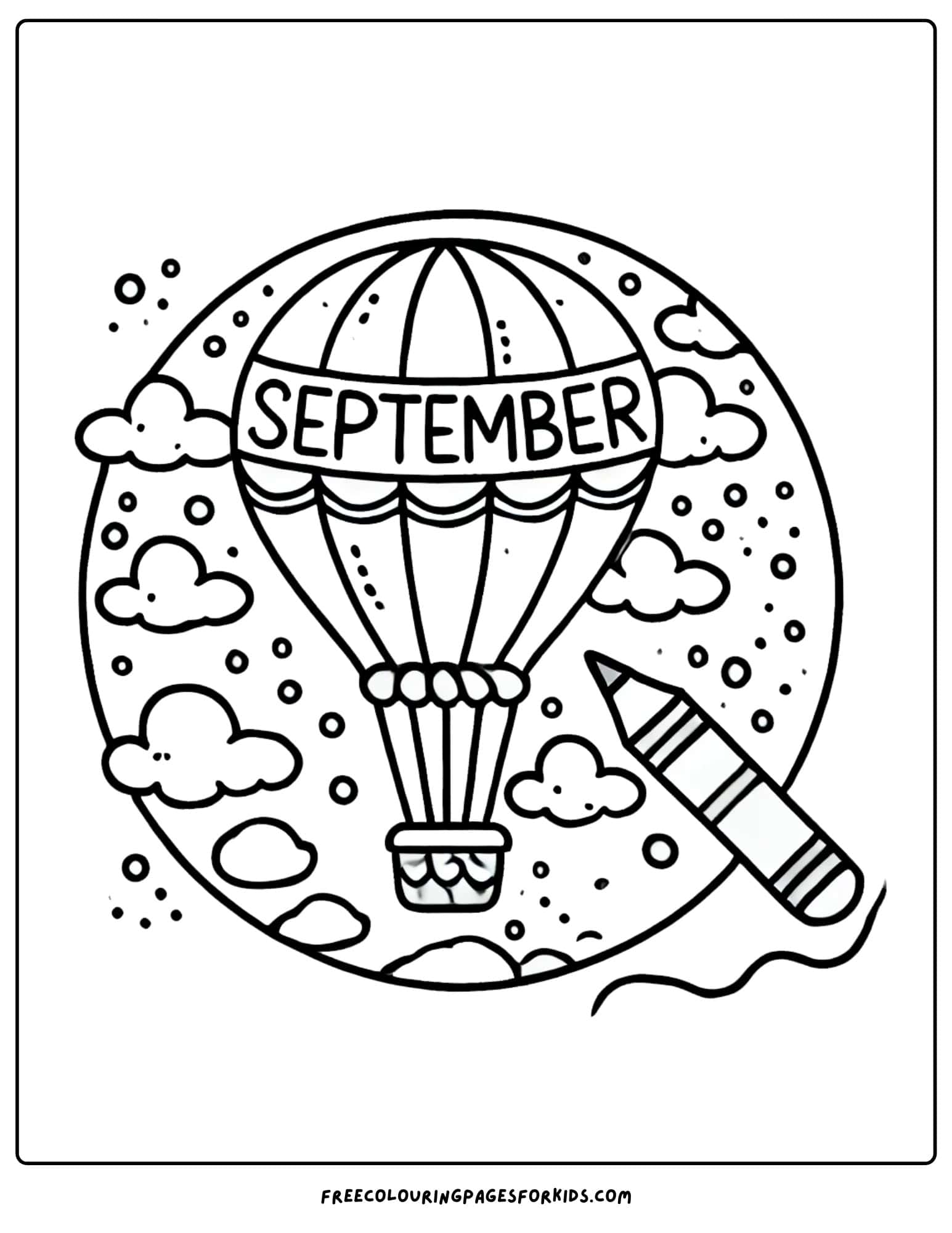 september coloring page of a hot air balloon