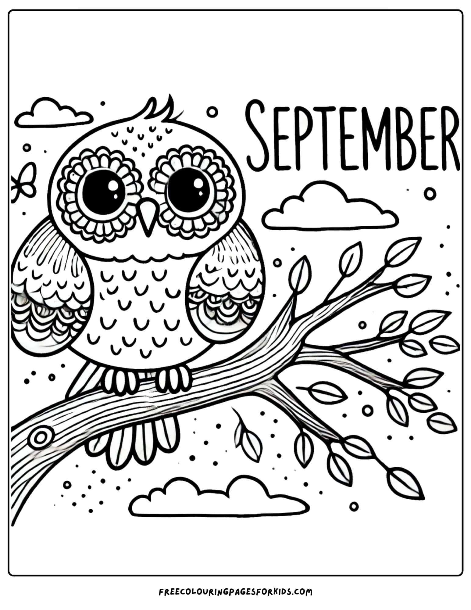 september coloring page of an owl