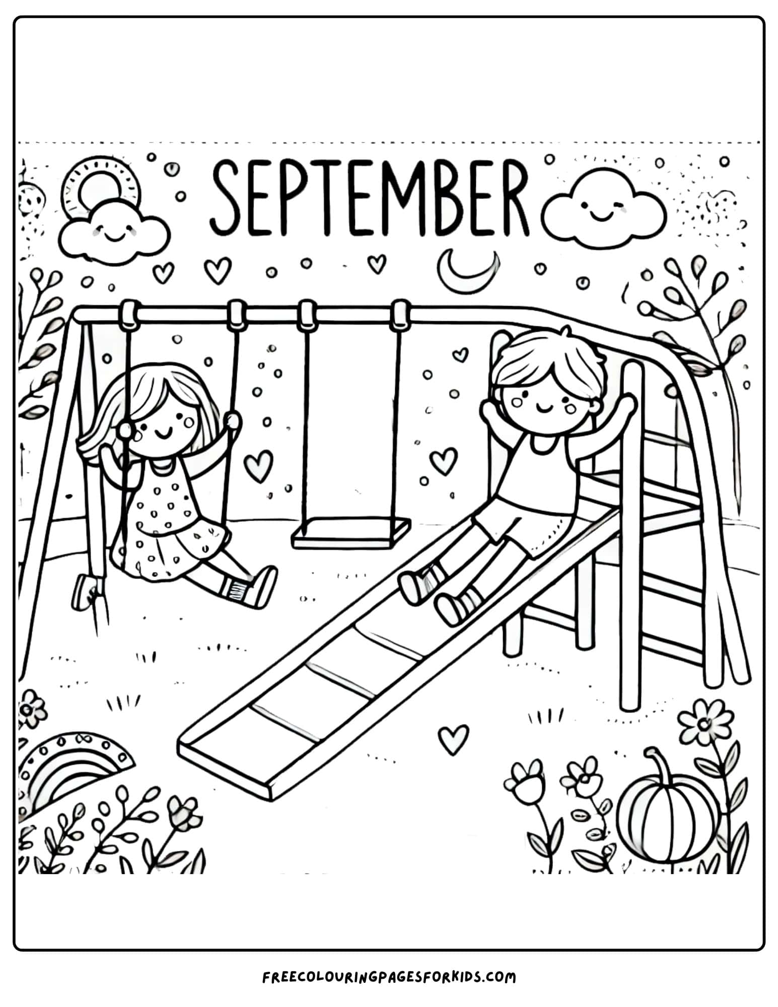 september coloring page of a playground