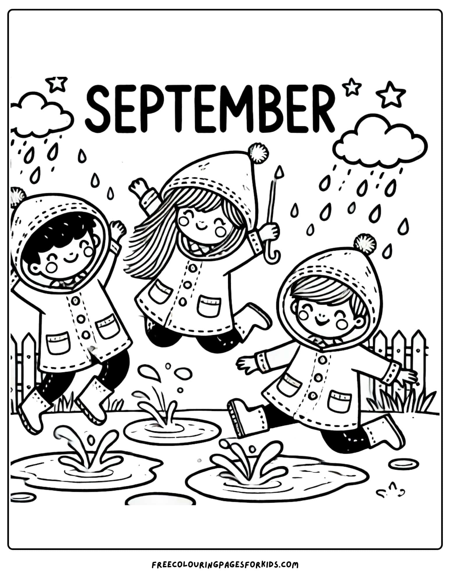 september coloring page of a rainy day