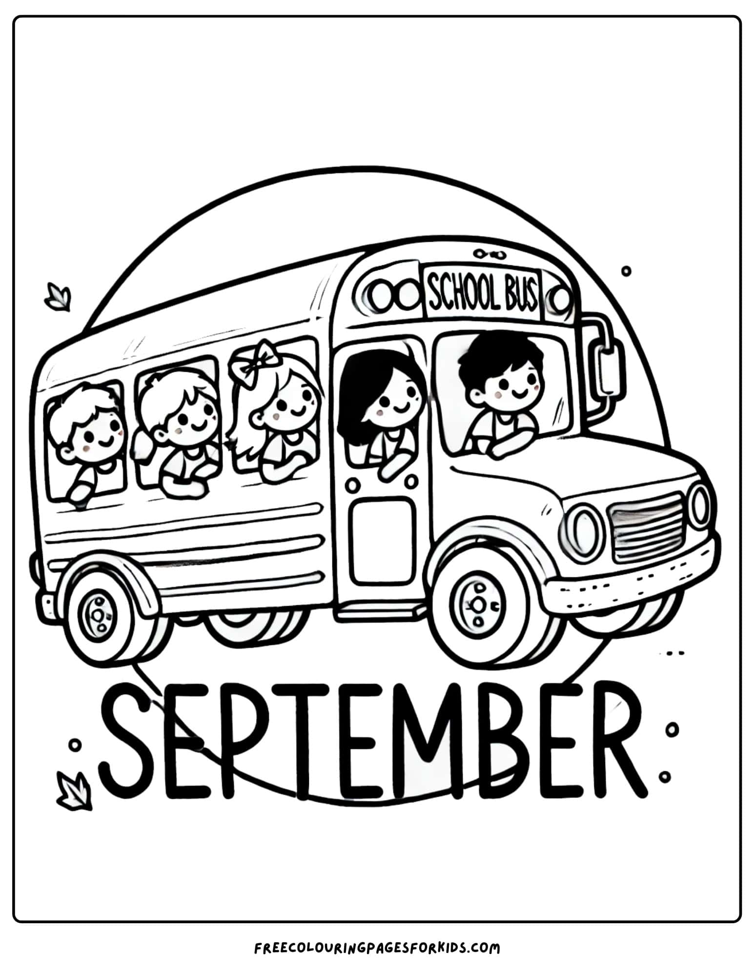 september coloring page of a school bus