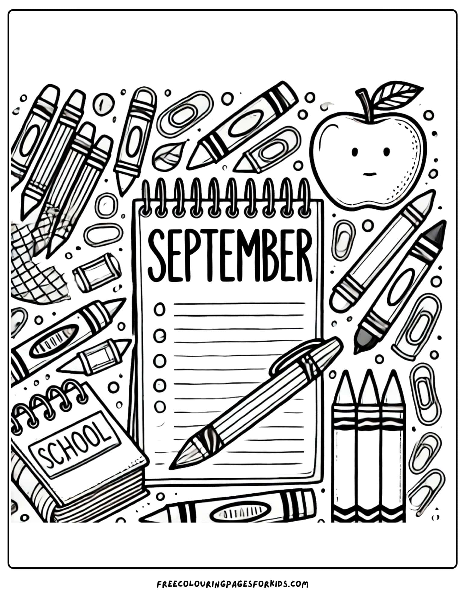 september coloring page of school supplies